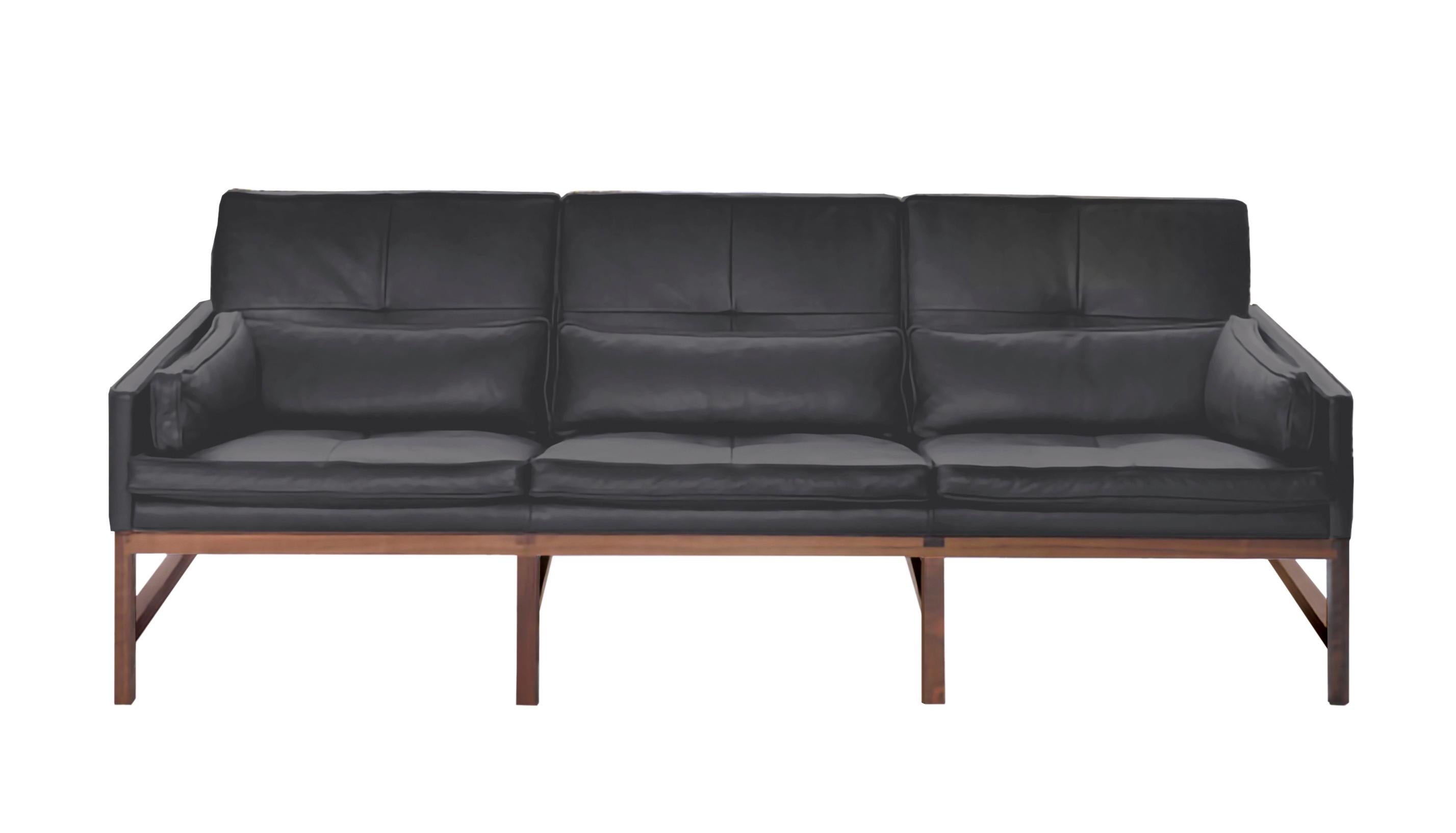 For Sale: Black (Comfort 91089 Anthracite) Wood Frame Low Back Sofa in Walnut and Leather Designed by Craig Bassam