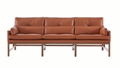 Wood Frame Low Back Sofa in Walnut and Leather Designed by Craig Bassam