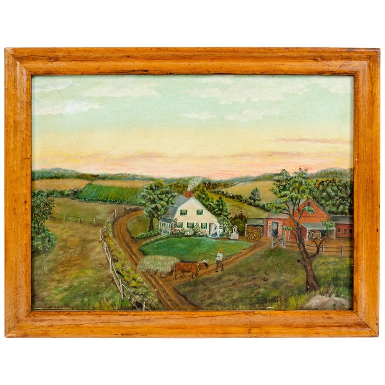 Wood Frame Mid-20th Century Oil / Board Painting For Sale
