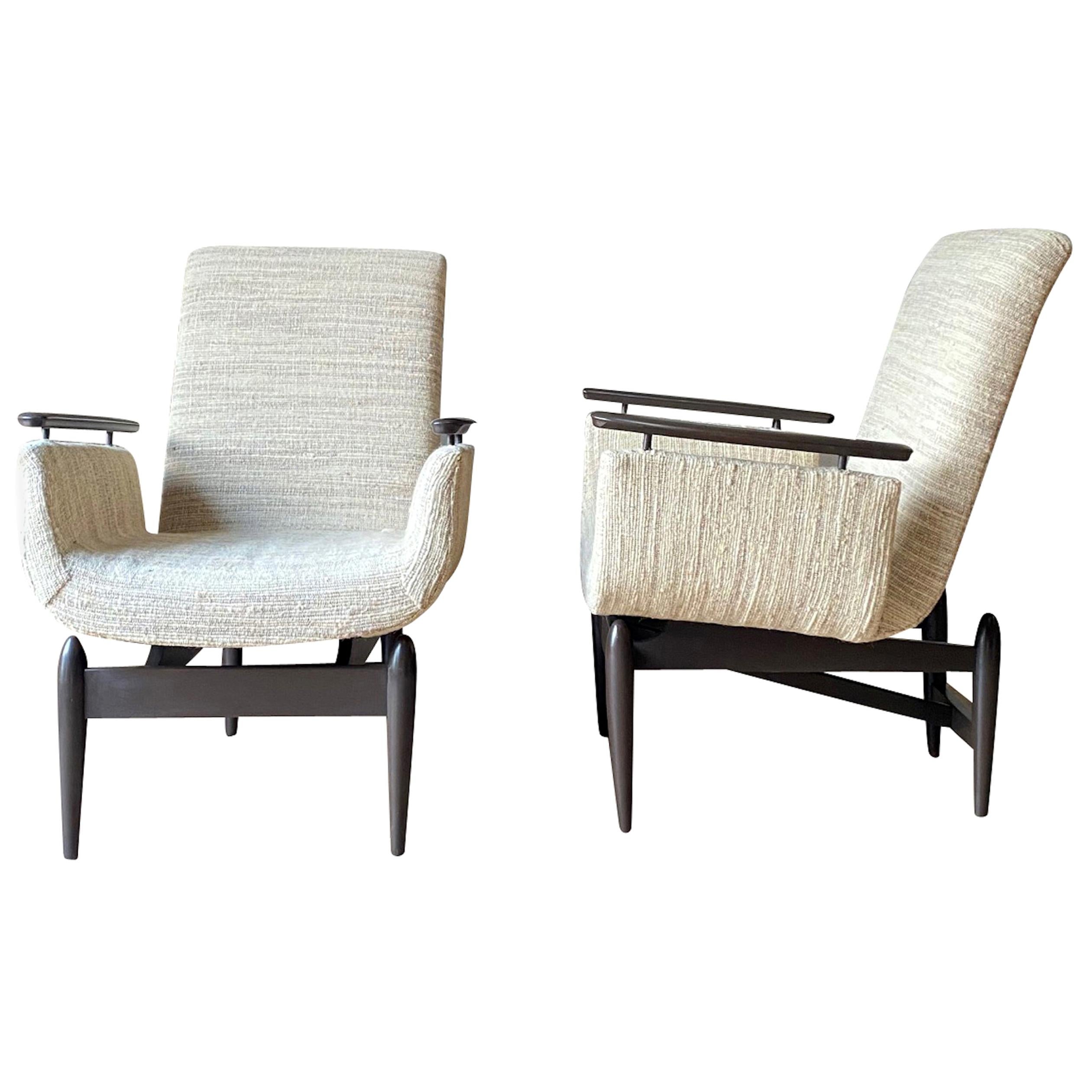 Wood Frame Midcentury Pair of Upholstered Side Chairs, Italy, 1950s