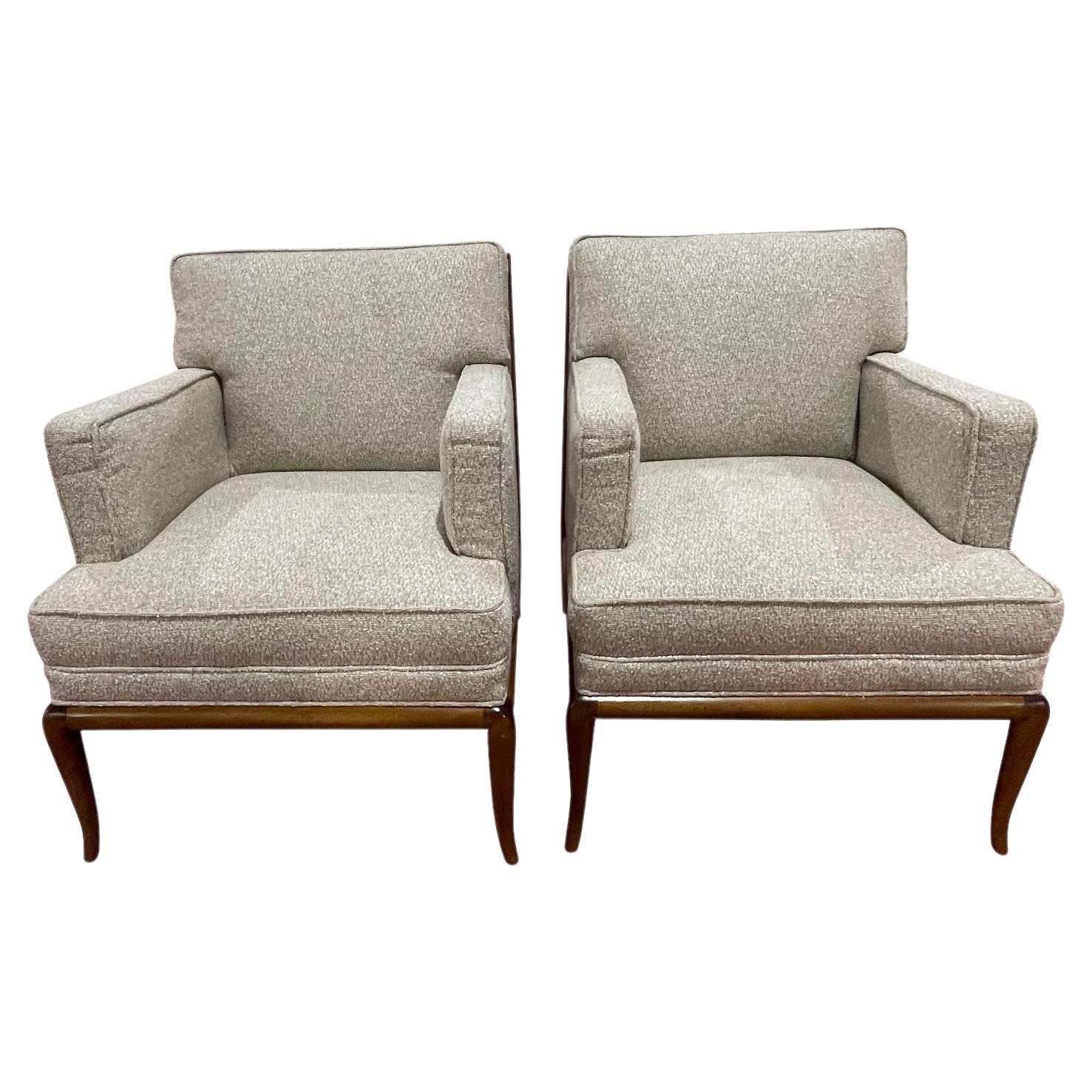 Wood Frame Pair Upholstered Chairs By Robsjohn-Gibbings, United States, 1950s