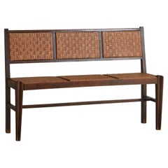 Wood Frame Woven Cane Bench, France 1960s