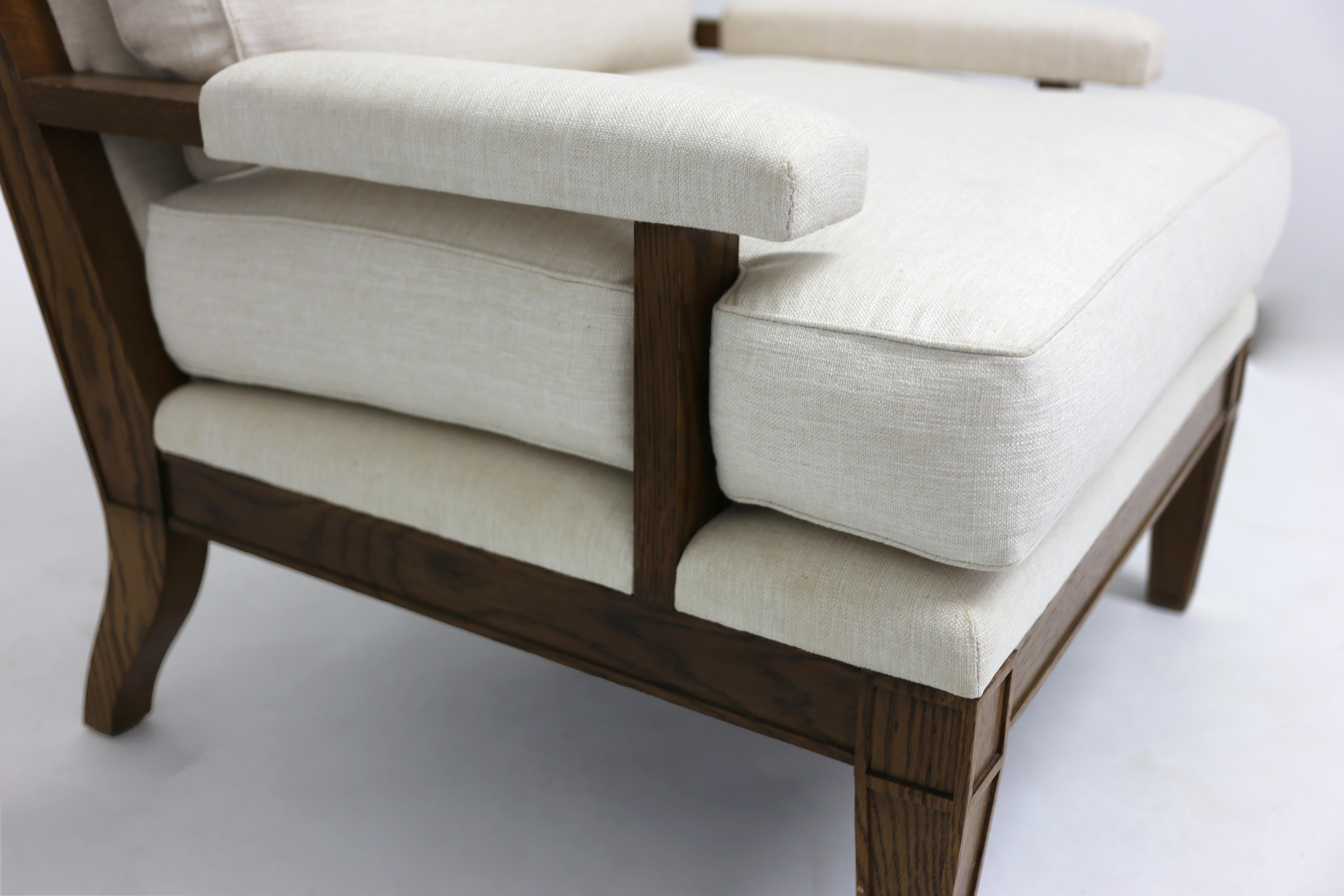wood frame sofa with loose cushions