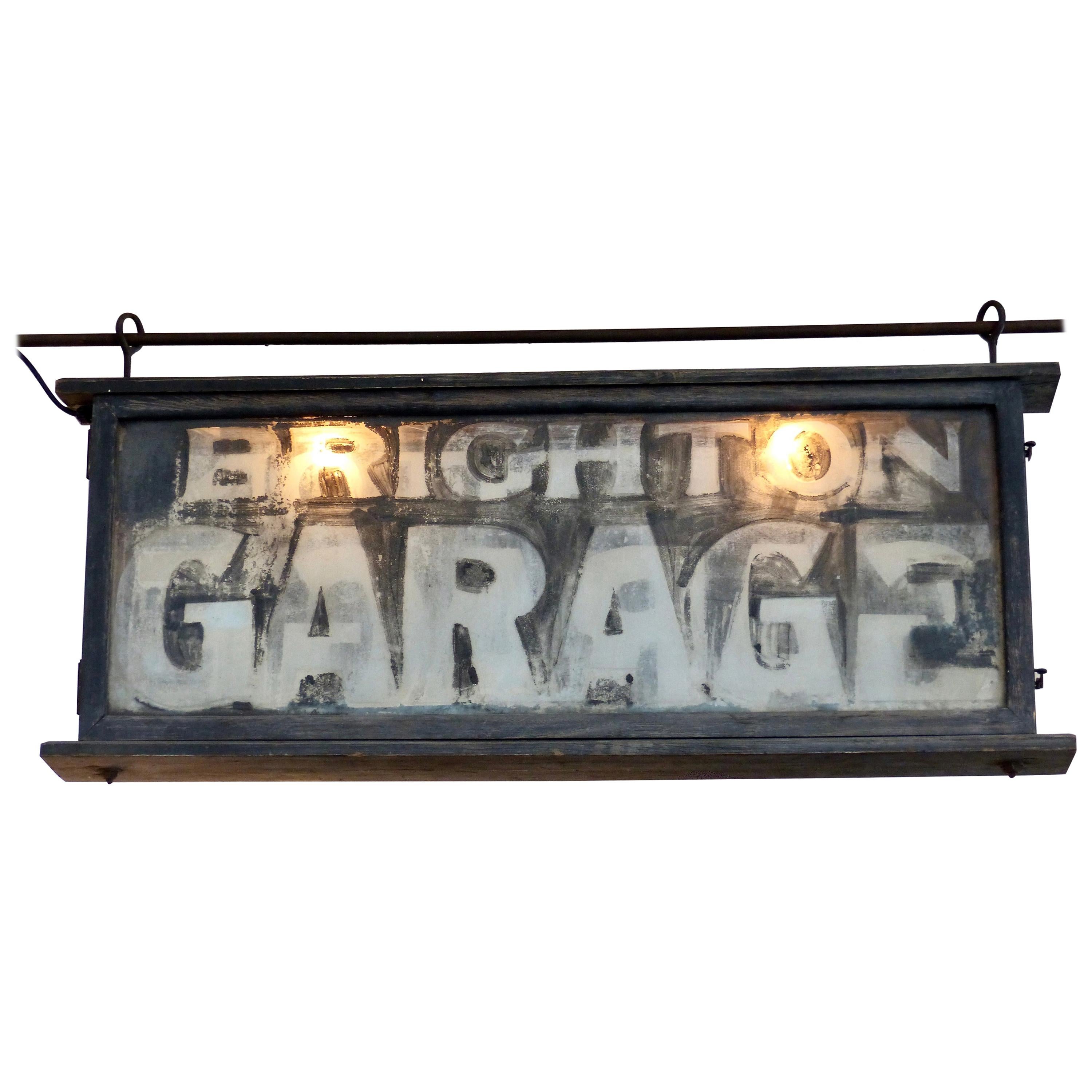 Wood Framed Glass Two-Sided Electric Sign, circa 1930