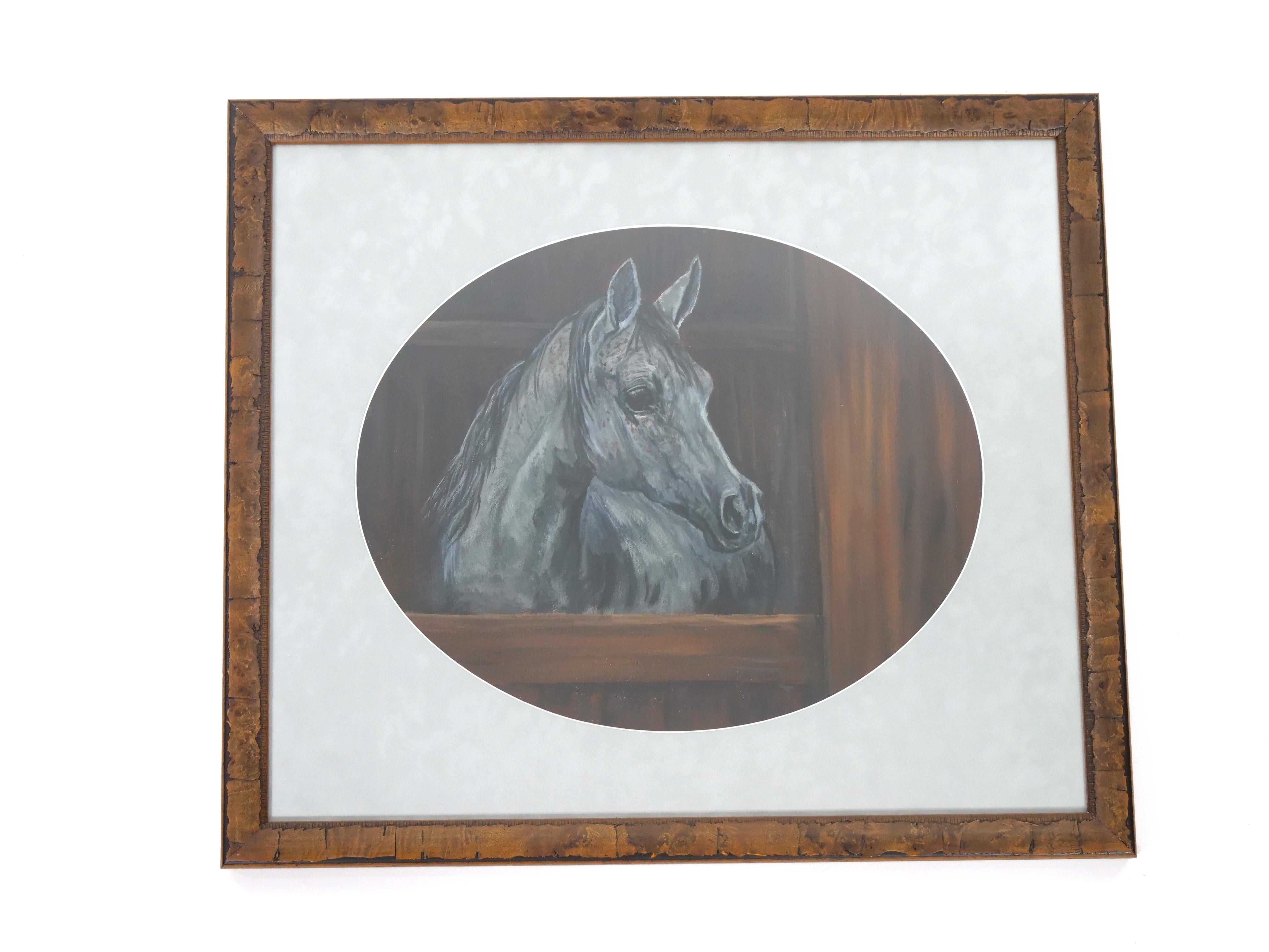 Wood Framed Oil Painting of a Horse in Stable For Sale 3