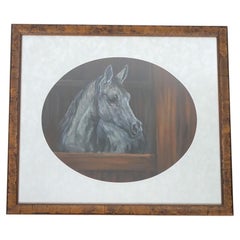 Wood Framed Oil Painting of a Horse in Stable