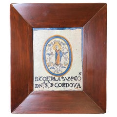 Wood Framed Tile of The Holy Crowned Virgin Of The Heart Of Cordova