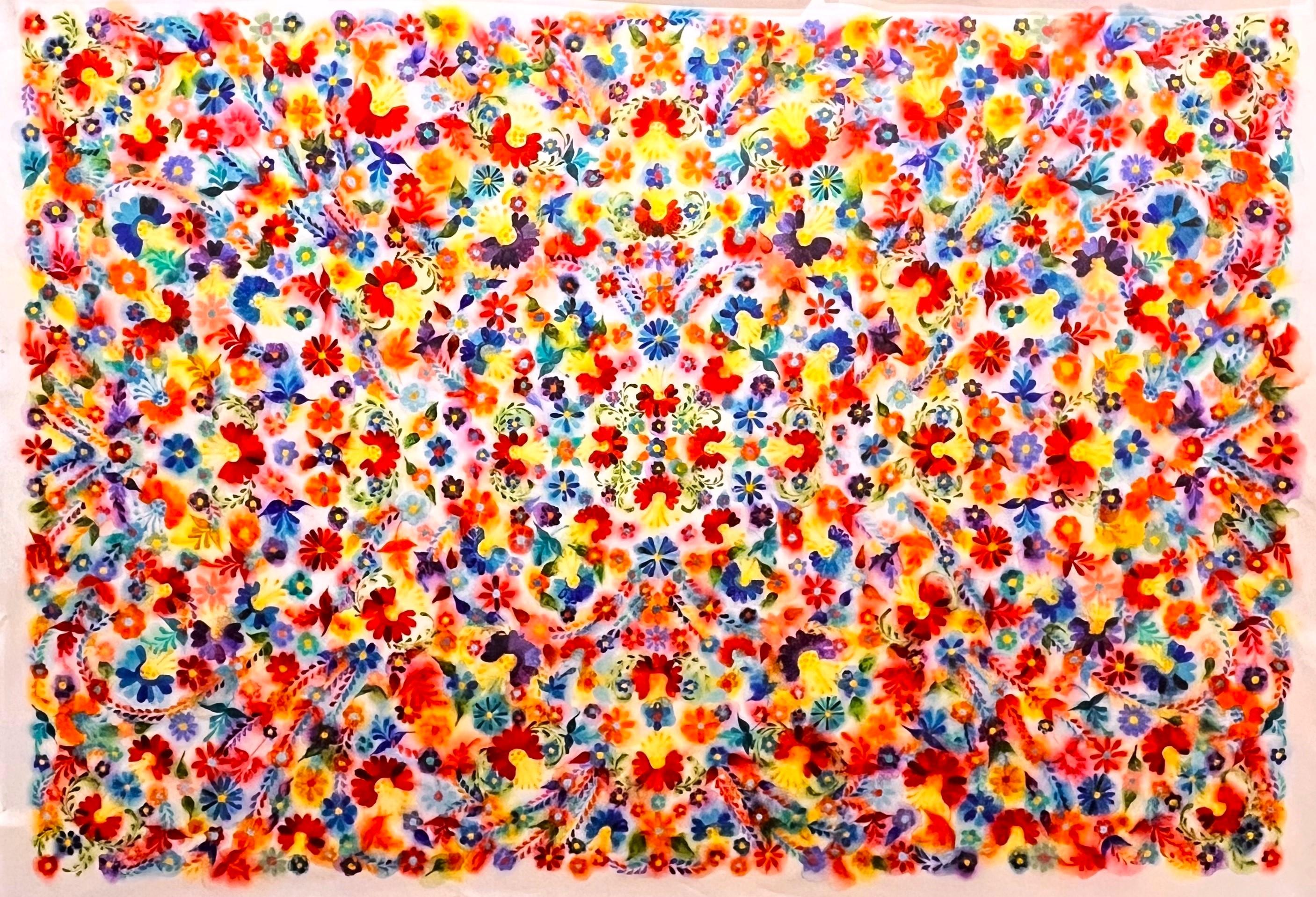 Landscape Painting di Wood Francher Anthony - "Caleidoscopio" Pittura contemporanea colorata astratta di ispirazione floreale