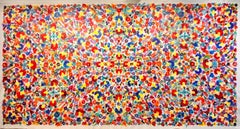 "Caleidoscopio" Pittura contemporanea astratta floreale di grandi dimensioni ispirata al tessuto