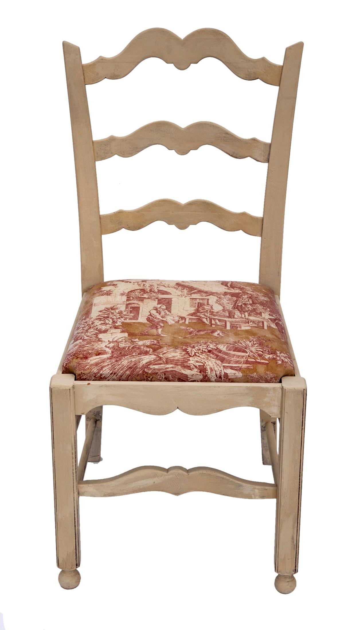Hand-Crafted Country French Fruitwood Chairs/ Farm Scenic Upholstery For Sale