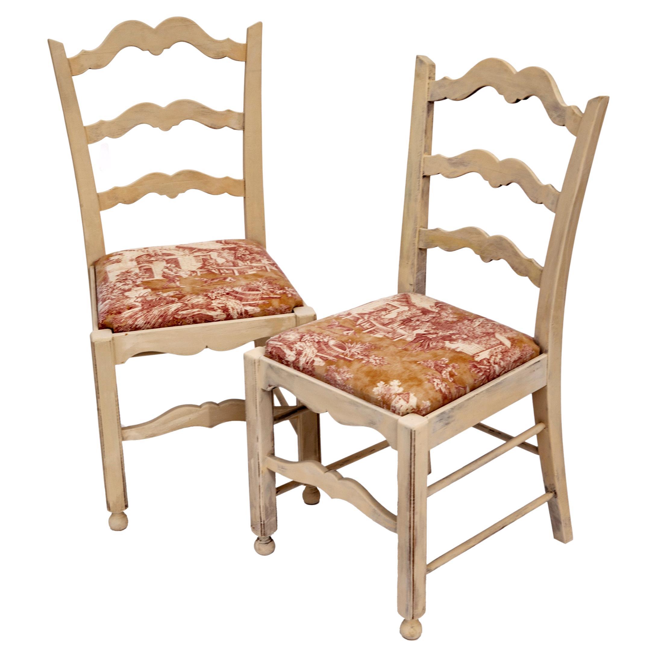 Country French Fruitwood Chairs/ Farm Scenic Upholstery