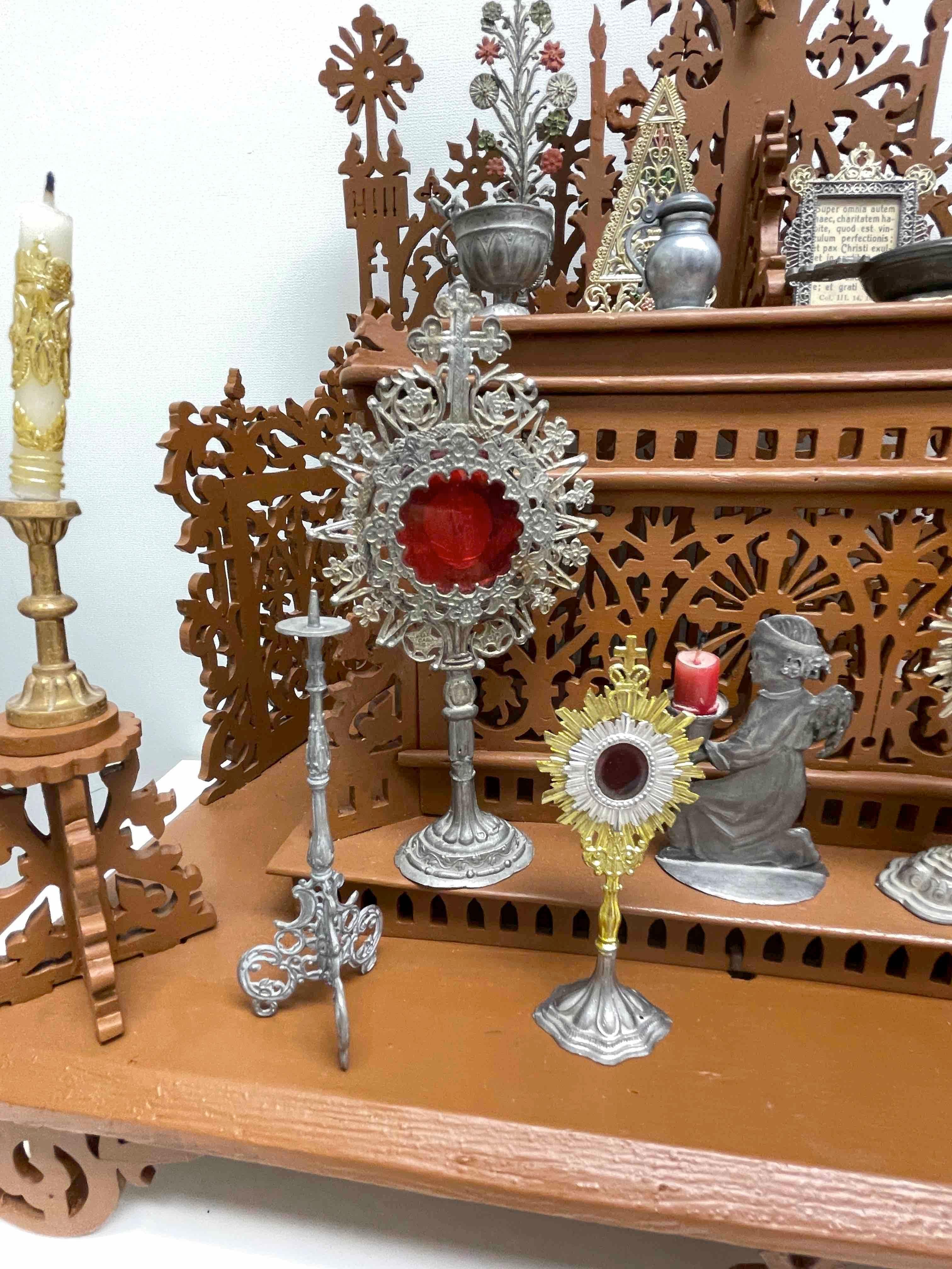 Wood Fretwork House Altar with Accessories Black Forest Folk Art 1900s For Sale 2