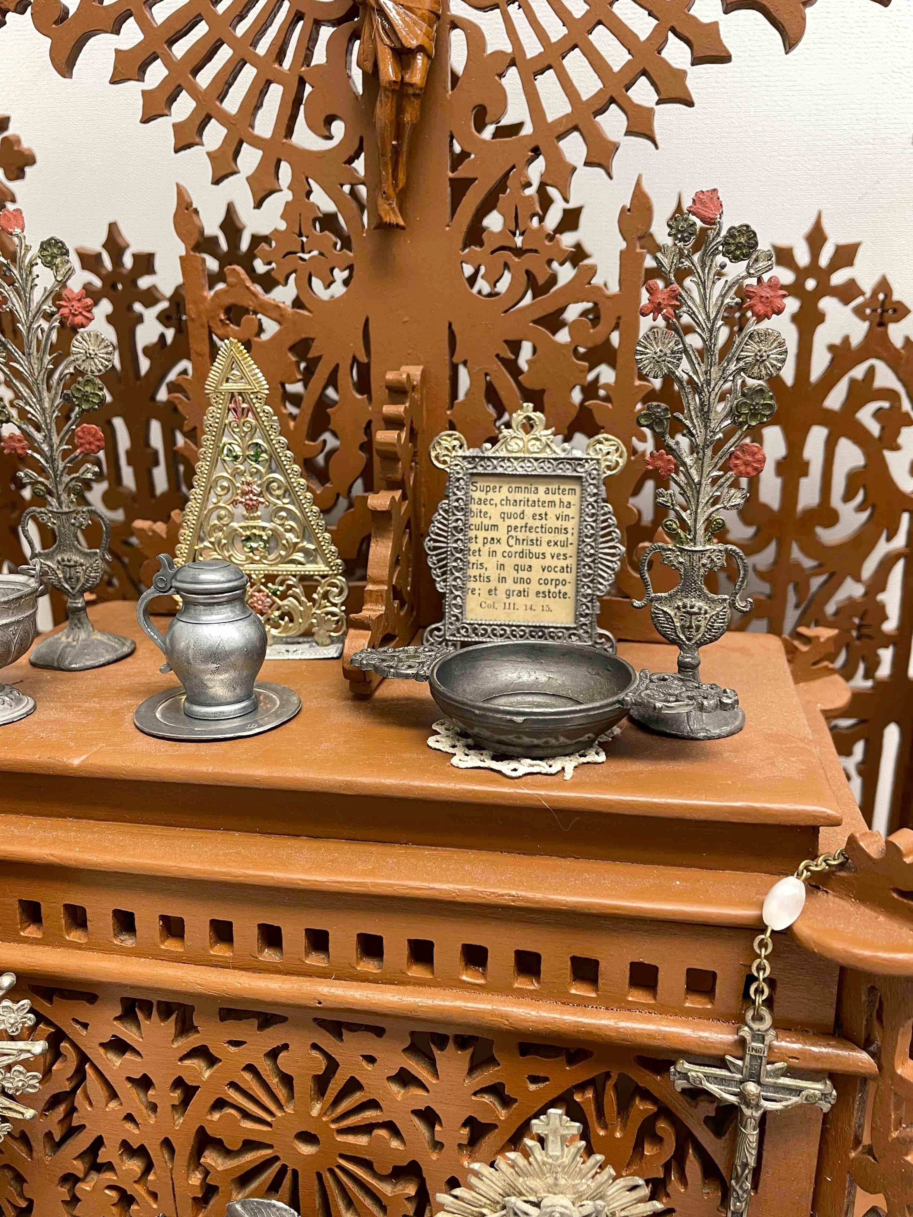 Wood Fretwork House Altar with Accessories Black Forest Folk Art 1900s For Sale 6