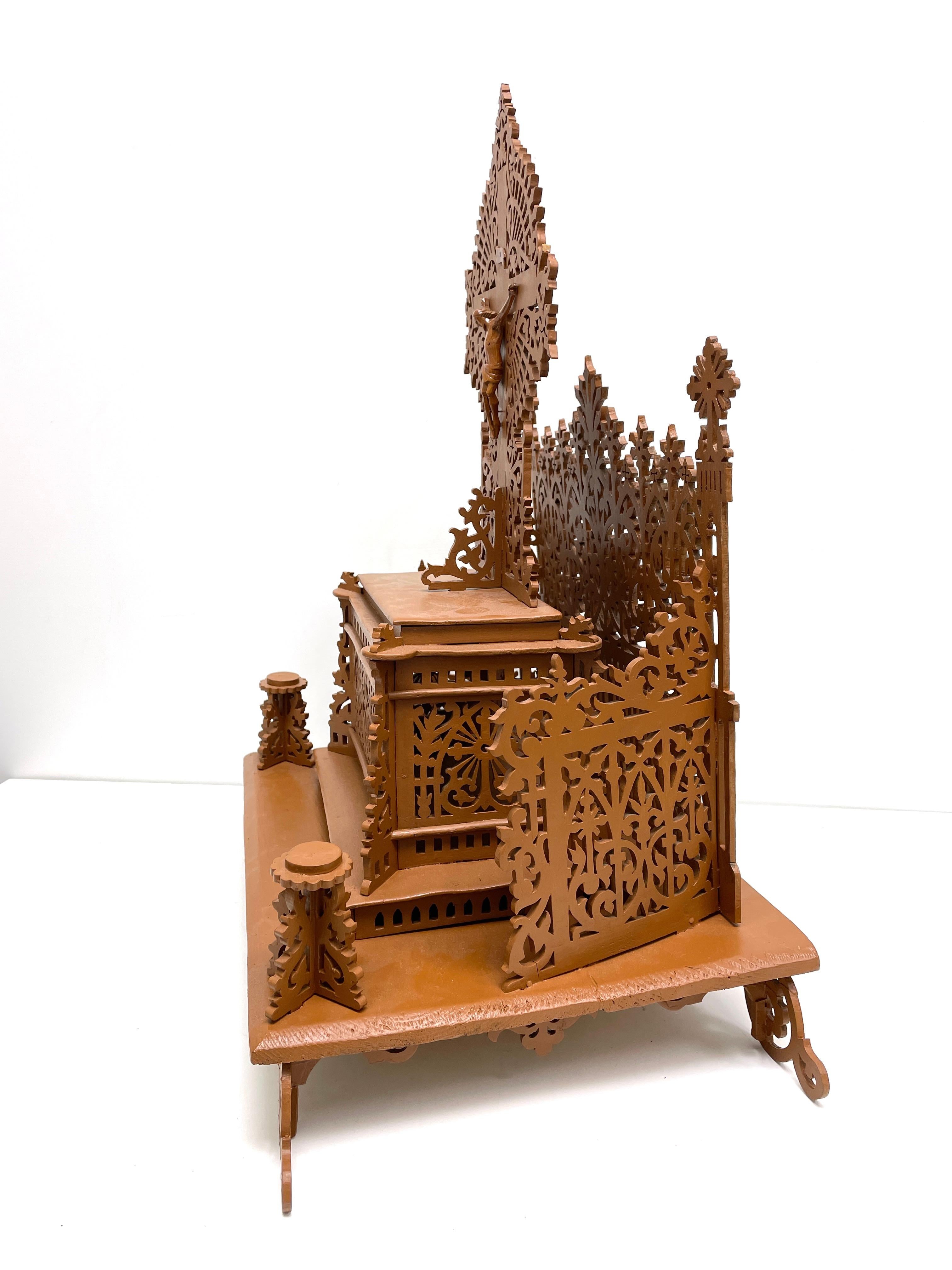 Wood Fretwork House Altar with Accessories Black Forest Folk Art 1900s For Sale 8