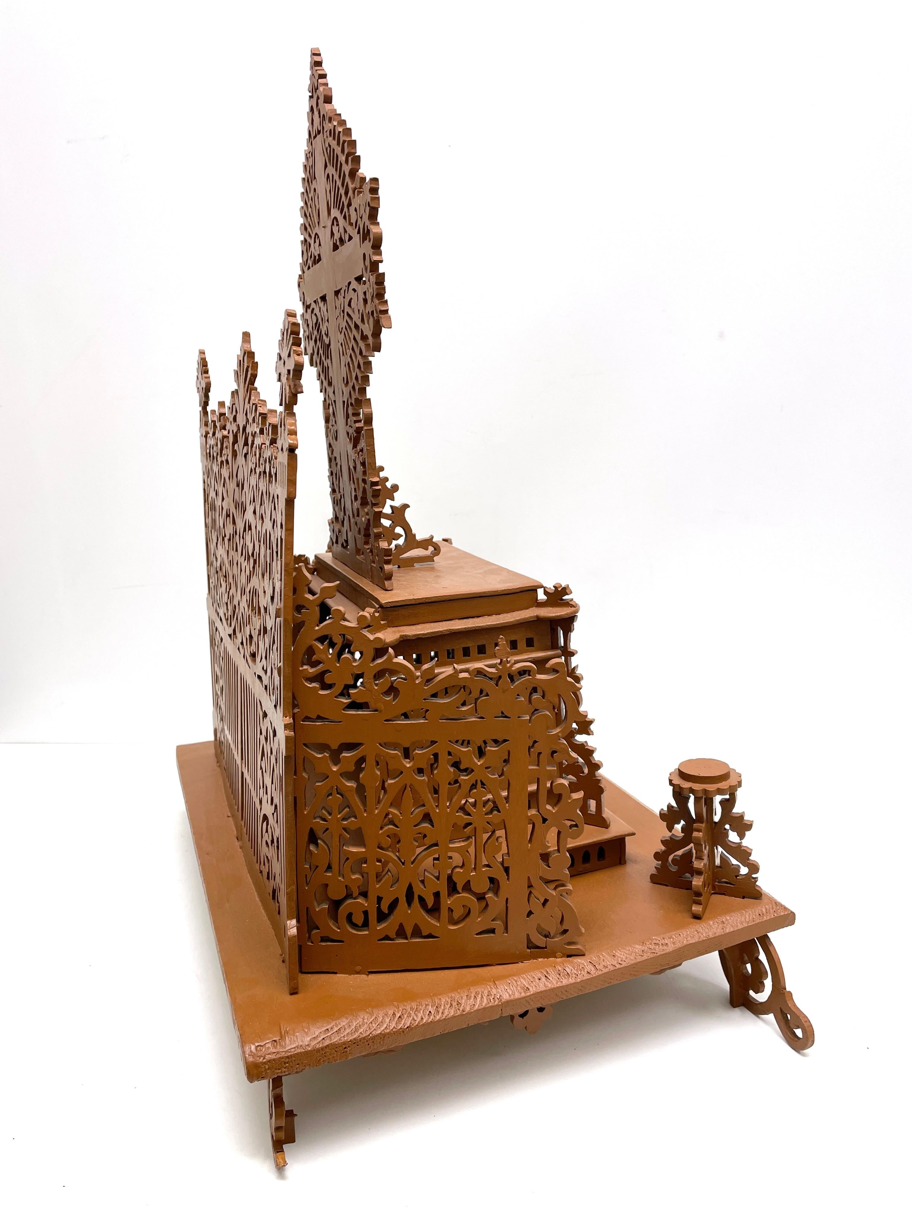 Wood Fretwork House Altar with Accessories Black Forest Folk Art 1900s For Sale 9