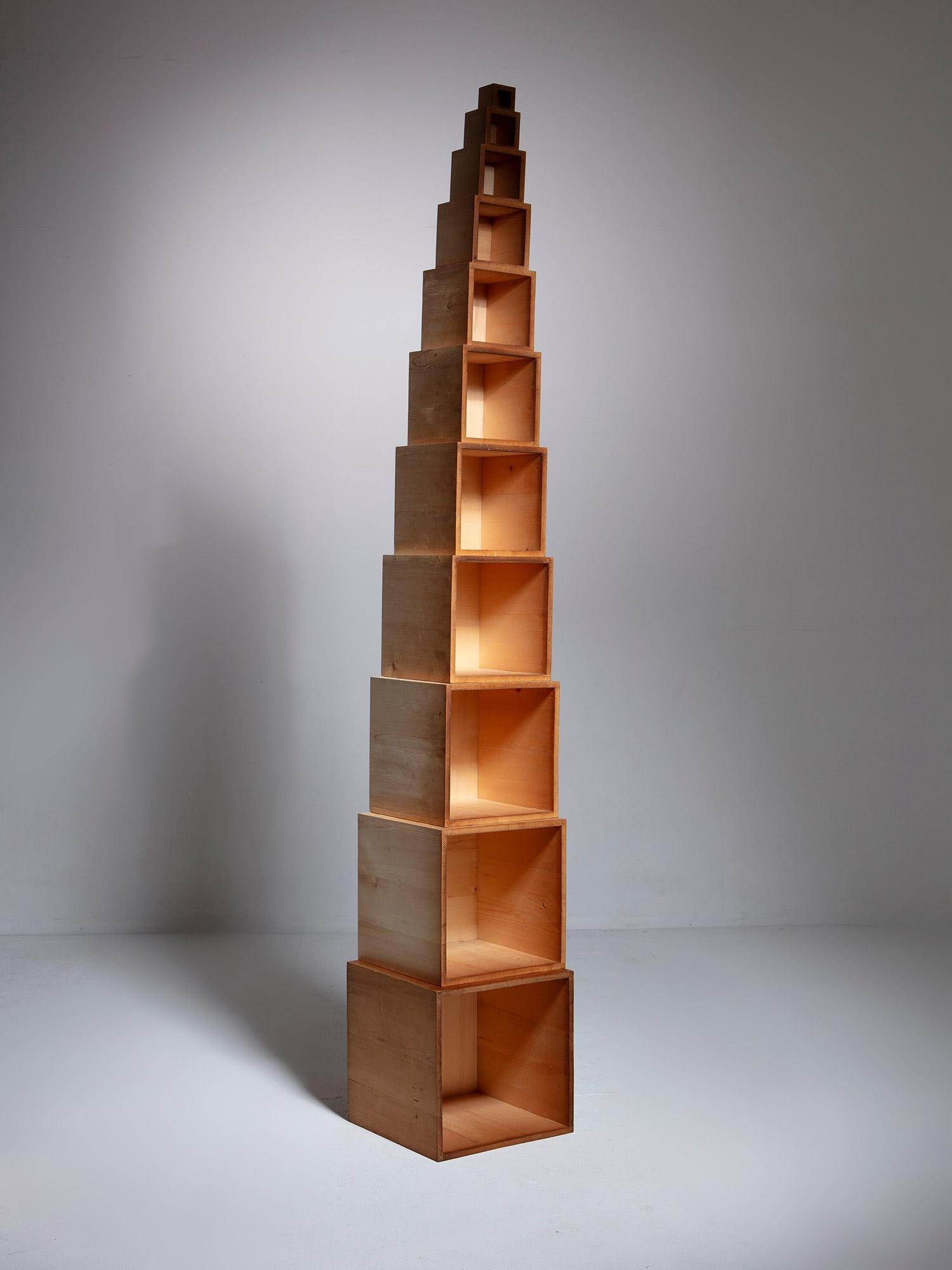 Late 20th Century Wood Geometric Sculpture by Elio Mari and Giovanni Sacchi, Italy, 1972 For Sale