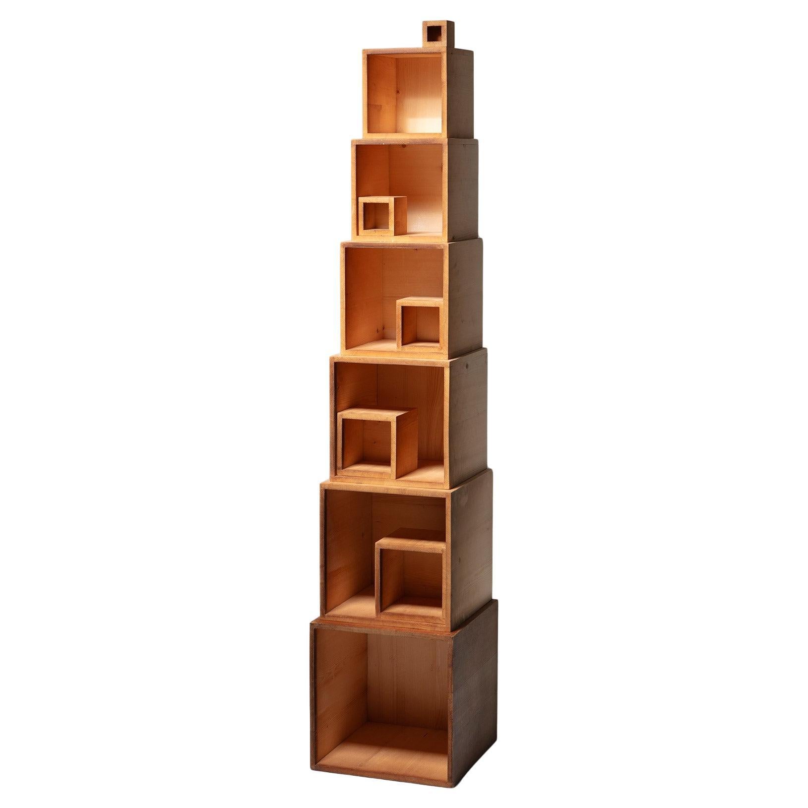 Wood Geometric Sculpture by Elio Mari and Giovanni Sacchi, Italy, 1972 For Sale