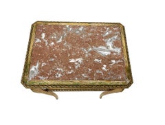Wood Gilded Rectangular Side Table with Marble Top