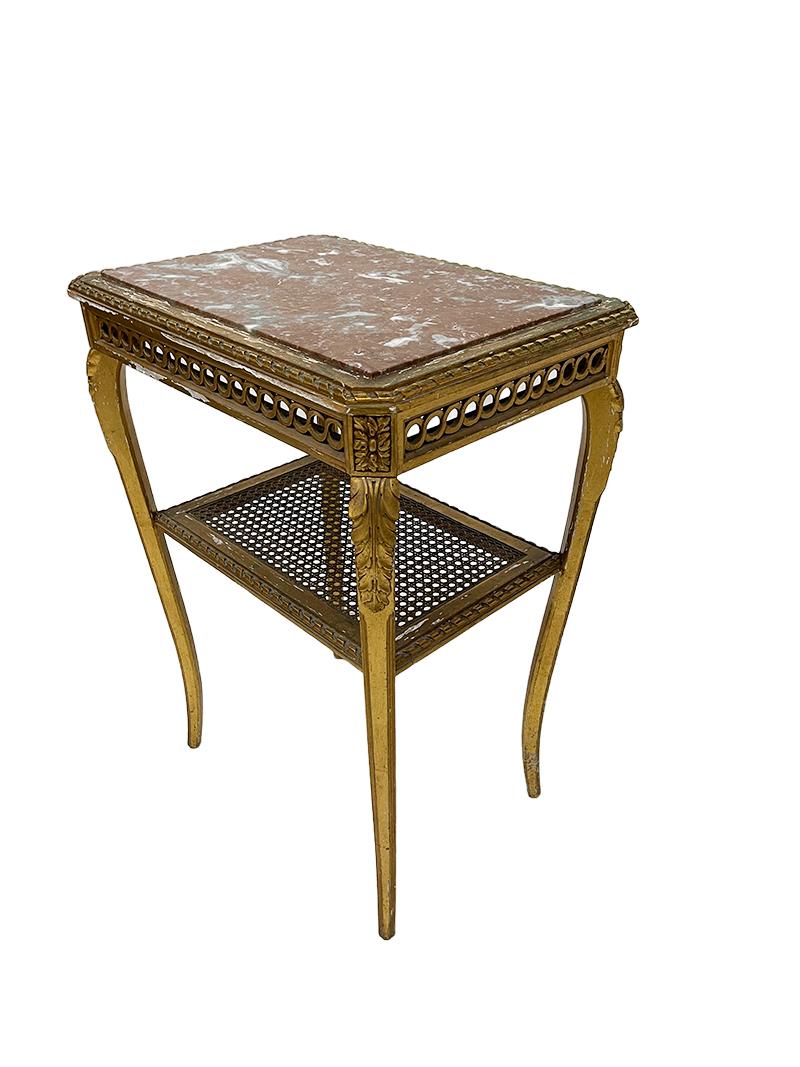 Wood Gilded Rectangular Side Table with Marble Top In Good Condition For Sale In Delft, NL