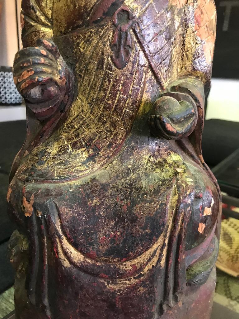 Wood, Gilt and Polychrome Carved Chinese Asian Temple Shrine Ancestral Figure 2