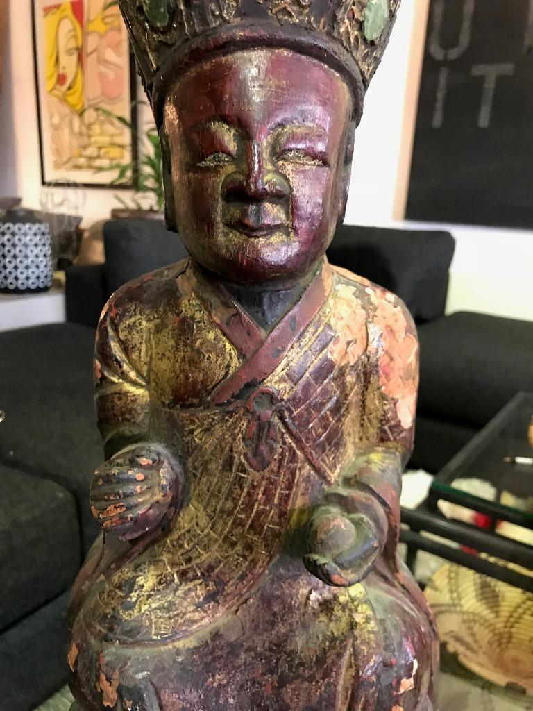 Wood, Gilt and Polychrome Carved Chinese Asian Temple Shrine Ancestral Figure 3