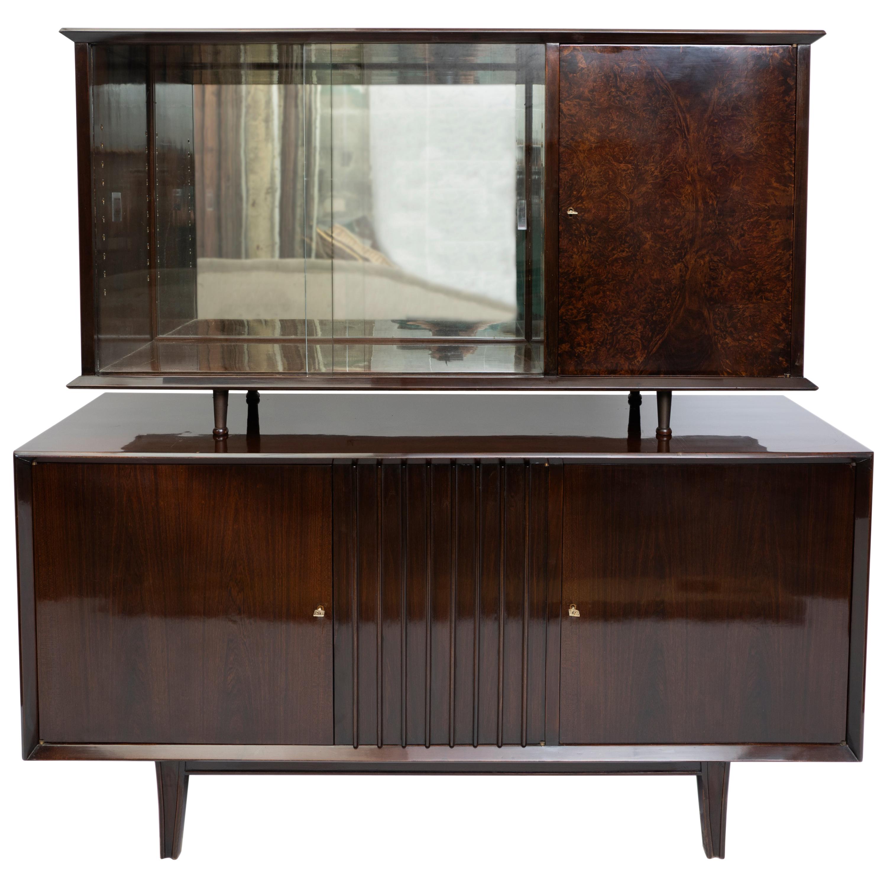 Wood, Glass and Bronze Cabinet and Vitrine by Englander & Bonta, Argentina, 1950 For Sale