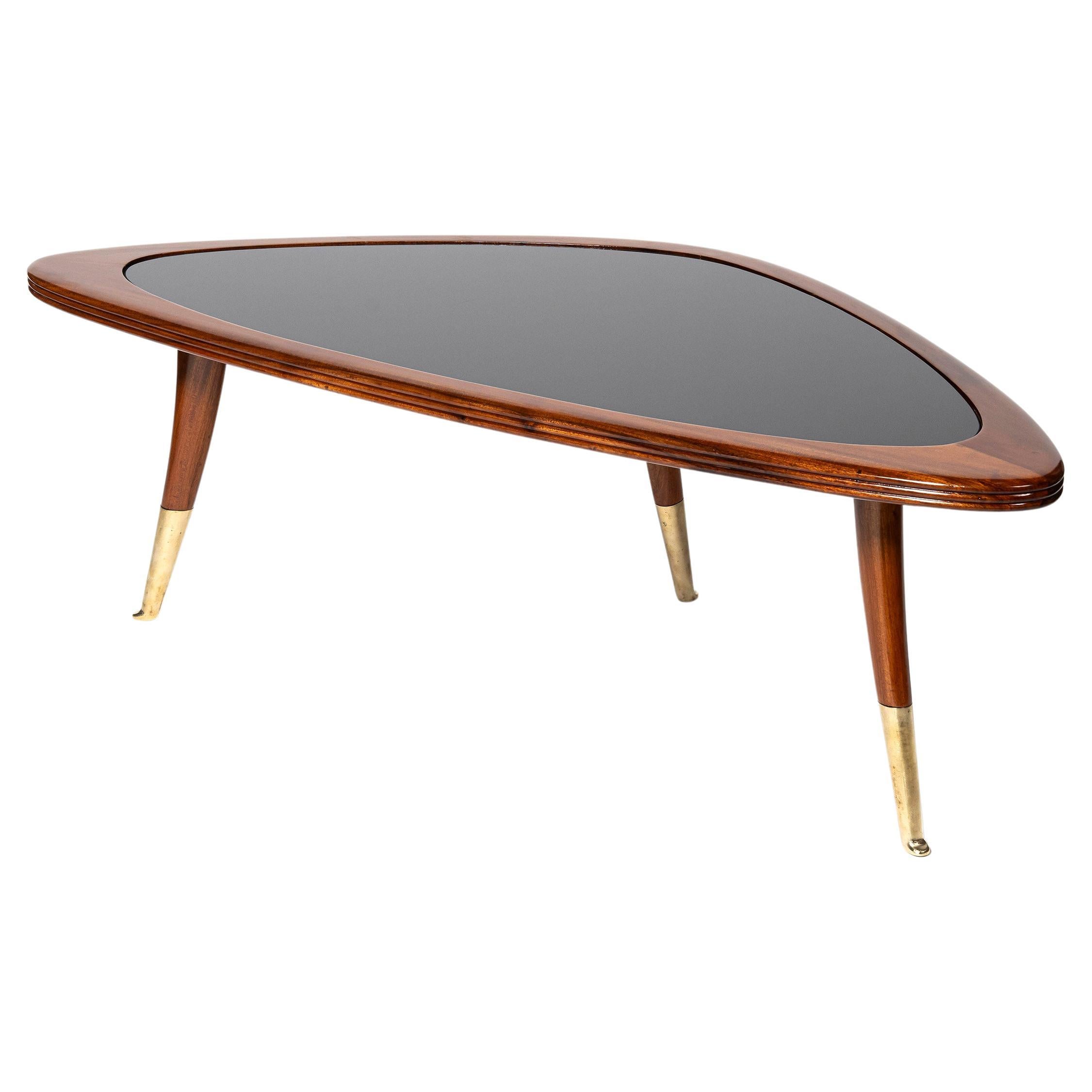 Wood, Glass and Bronze Low Table by Englander & Bonta, Argentina, circa 1950. For Sale