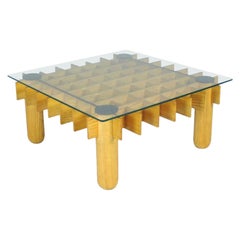 Wood, Glass and Rubber 1970s Coffee Table