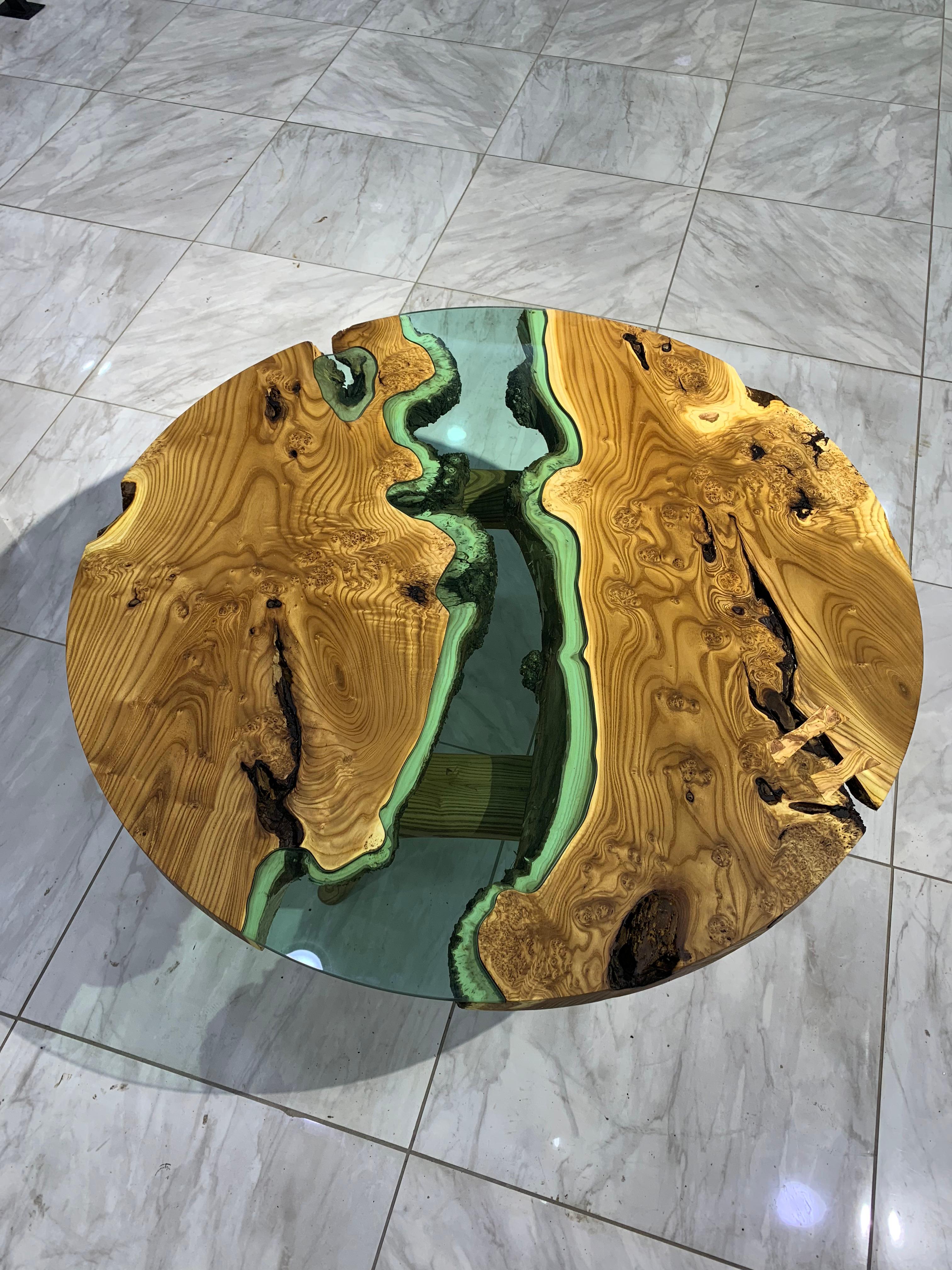 Contemporary Wood & Glass Coffee Table For Sale
