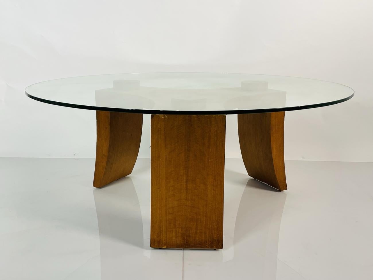 Mid-Century Modern Wood & Glass Coffee Table in the style of Vladimir Kagan