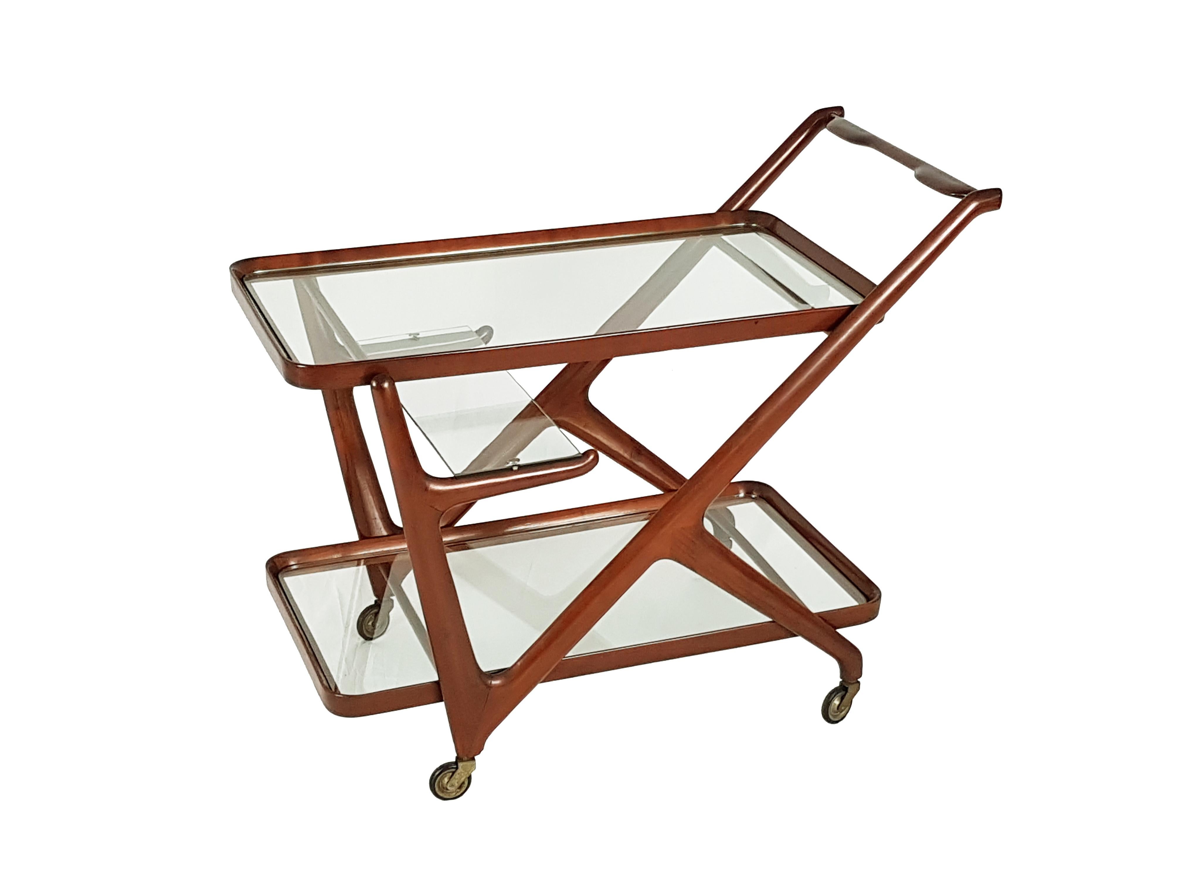 Mid-Century Modern Wood & glass Mid-century modern trolley by Cesare Lacca for Cassina For Sale