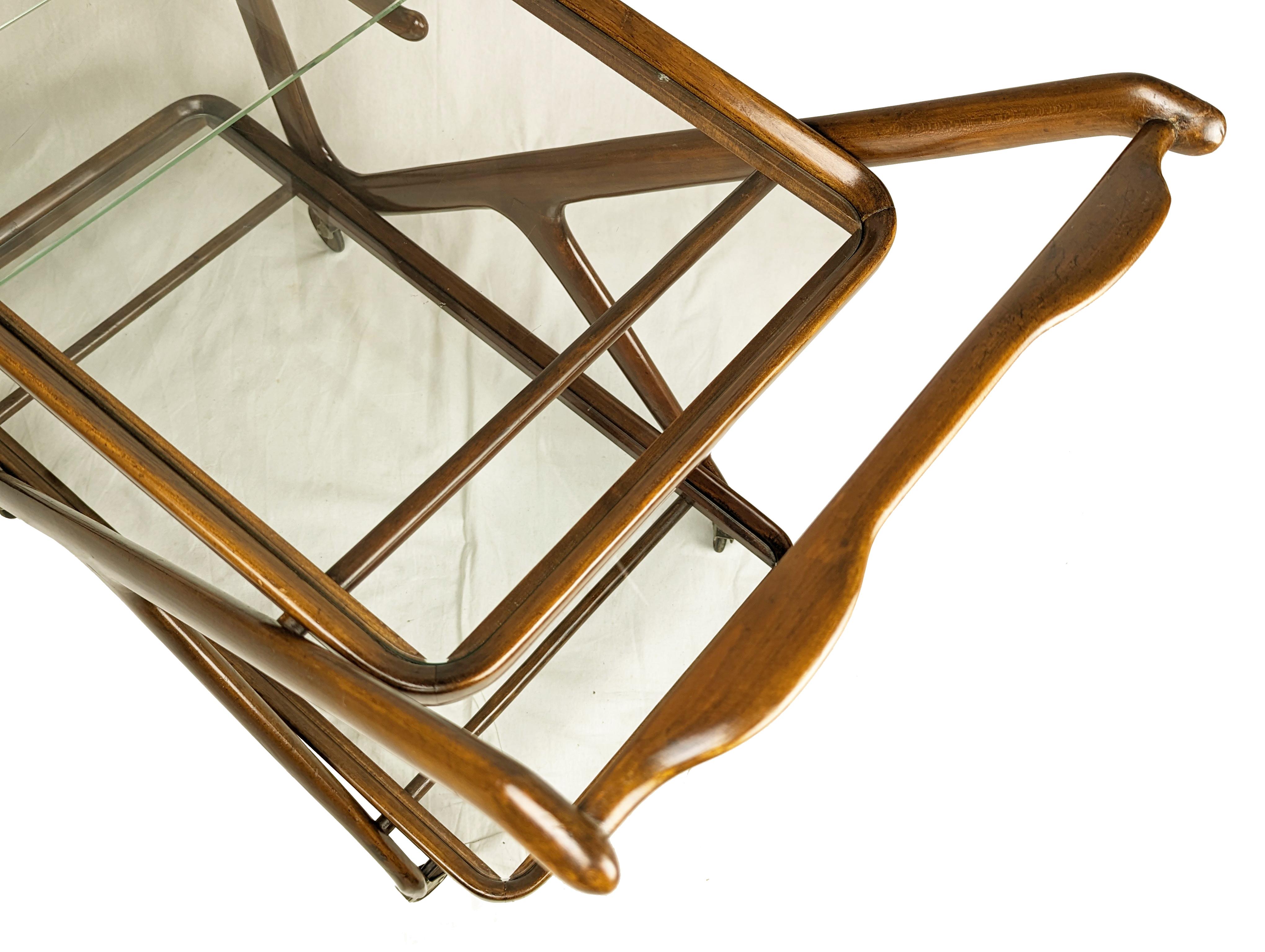 Mid-20th Century Wood & glass Mid-century modern trolley by Cesare Lacca for Cassina For Sale