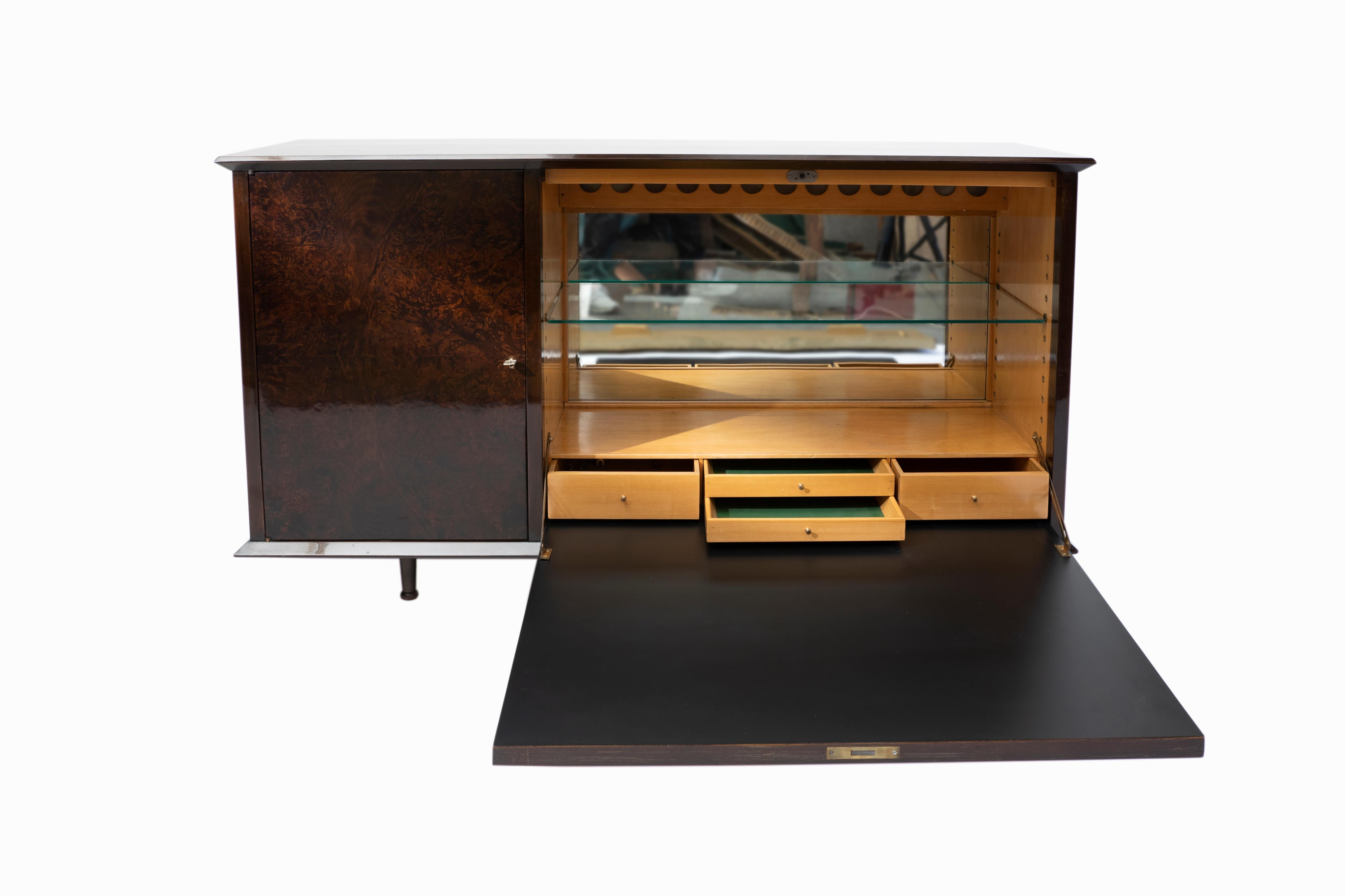 Mid-20th Century Wood, Glass, Parchment and Mirror Bar and Cabinet Set by Englander & Bonta, 1950 For Sale
