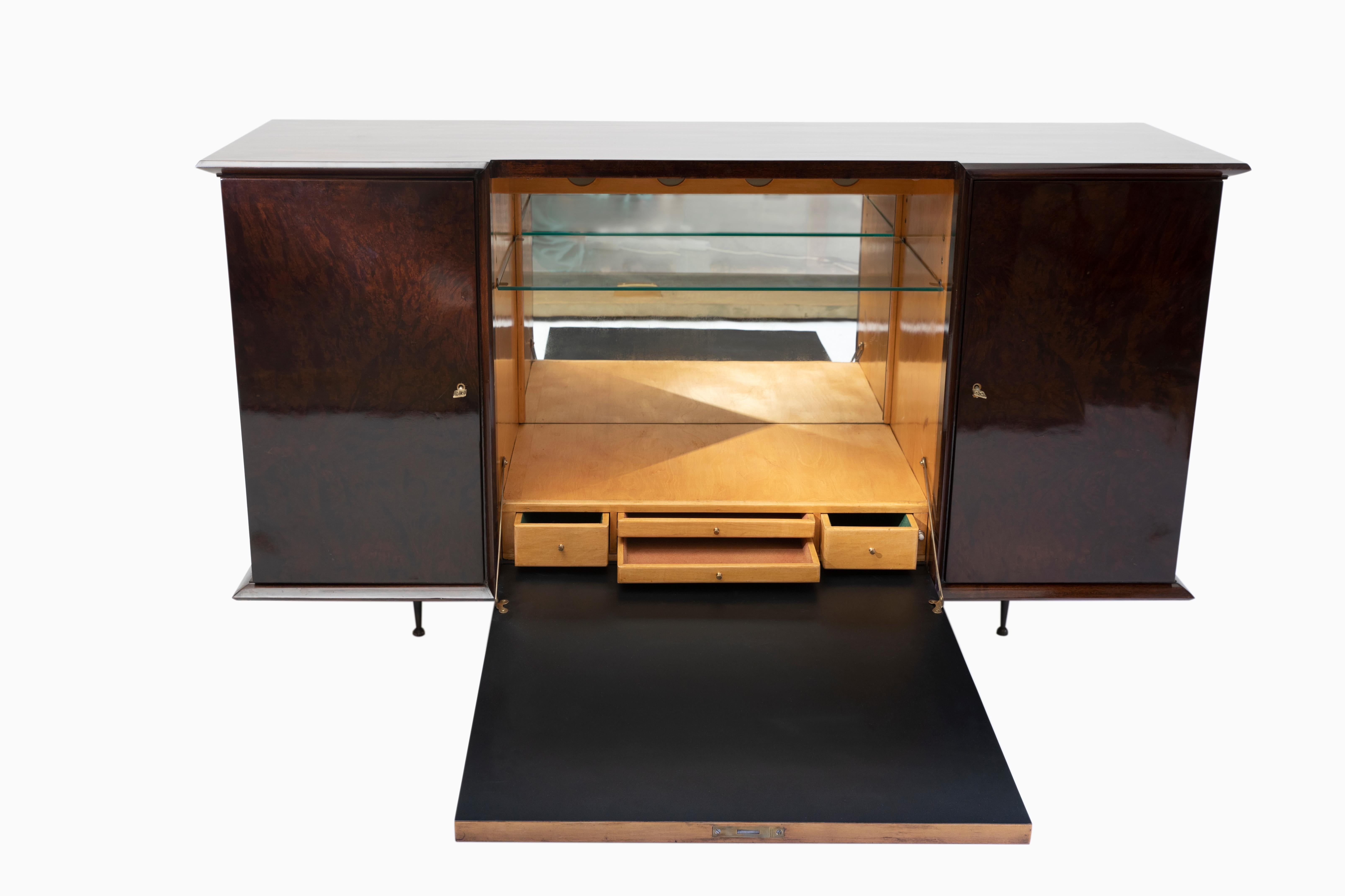 Wood, Glass, Parchment and Mirror Bar and Cabinet Set by Englander & Bonta, 1950 For Sale 2