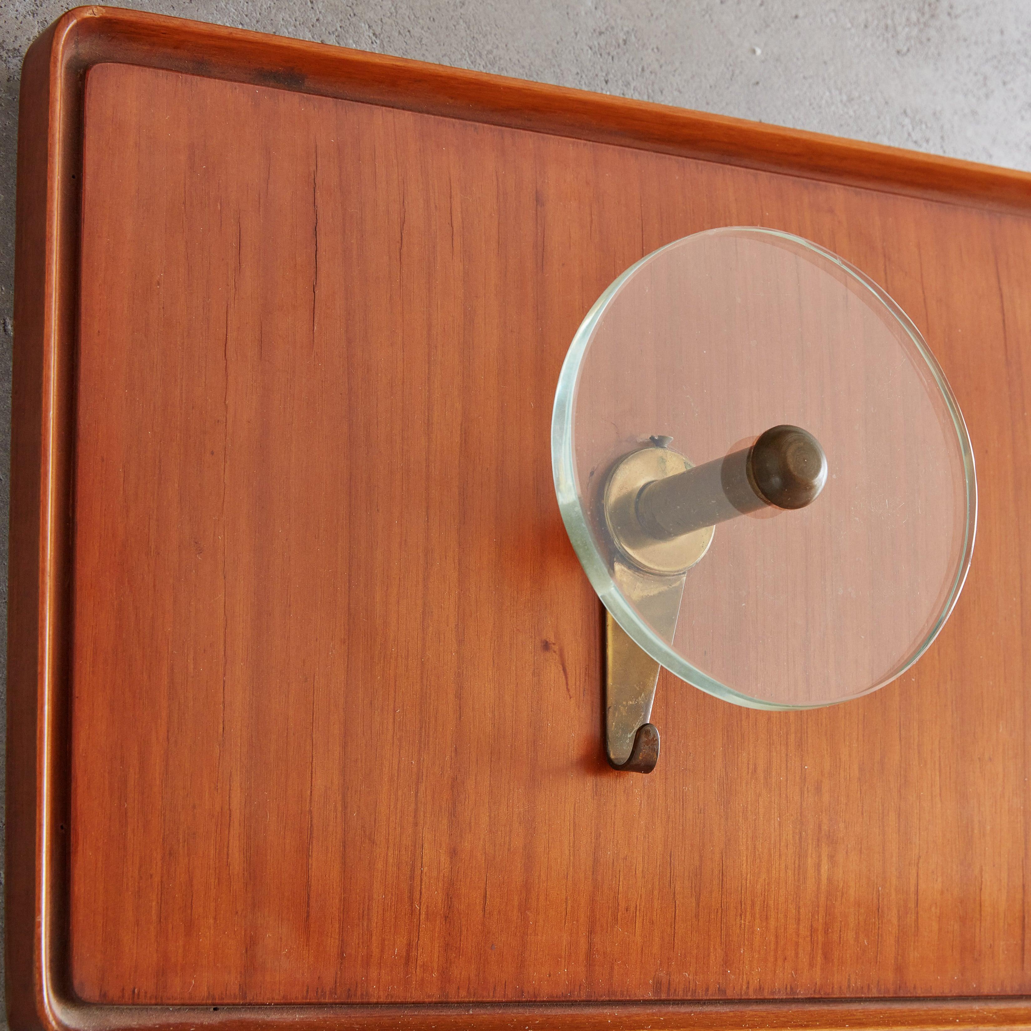 Wood + Glass Wall Mounted Coat Rack, Italy 1960s For Sale 4