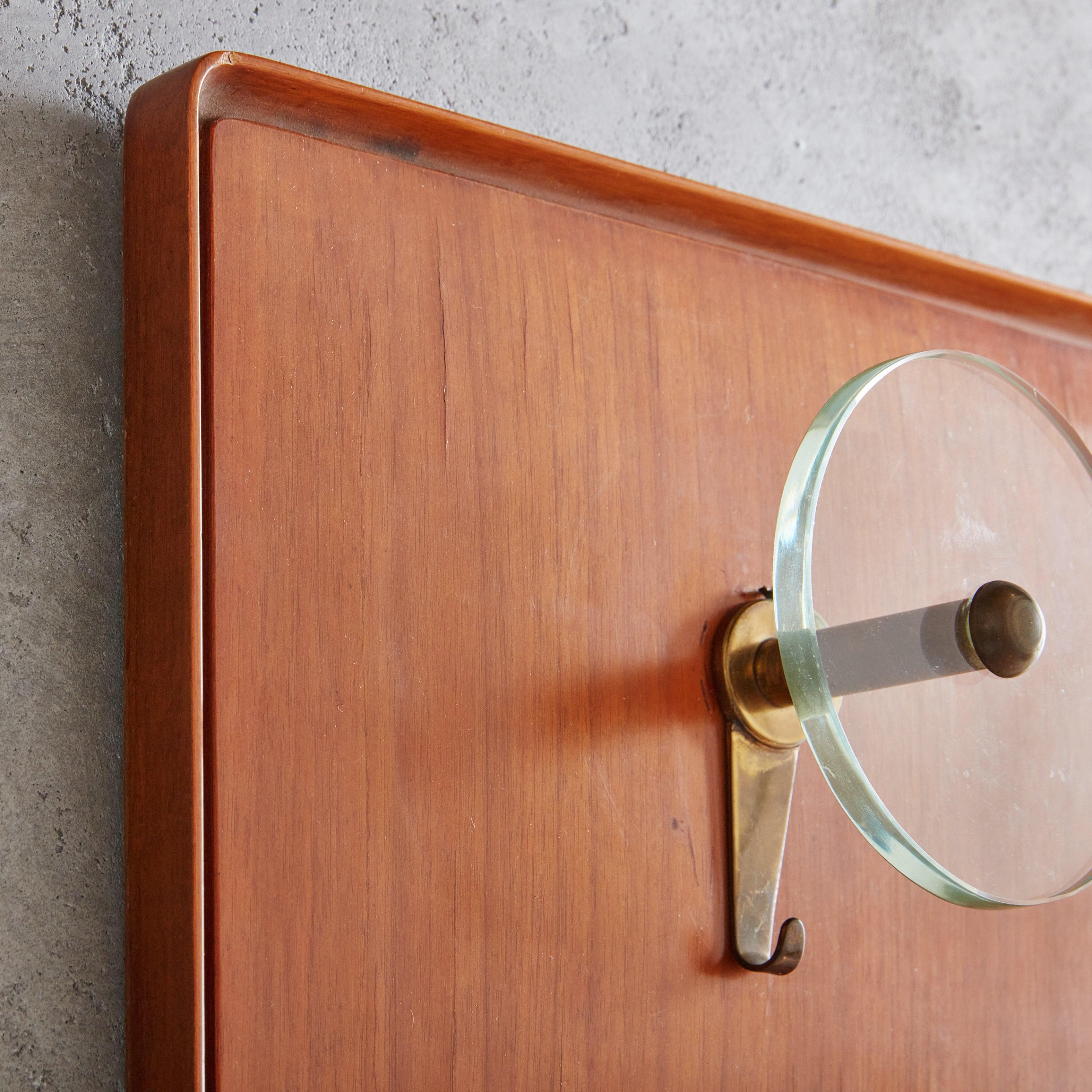 Wood + Glass Wall Mounted Coat Rack, Italy 1960s In Good Condition For Sale In Chicago, IL
