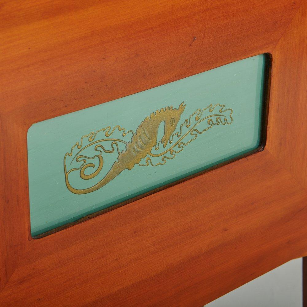 Wood + Green Glass Seahorse Credenza in the Style of Vittorio Dassi, Italy 1950s For Sale 3