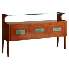 Vintage Wood + Green Glass Seahorse Credenza in the Style of Vittorio Dassi, Italy 1950s