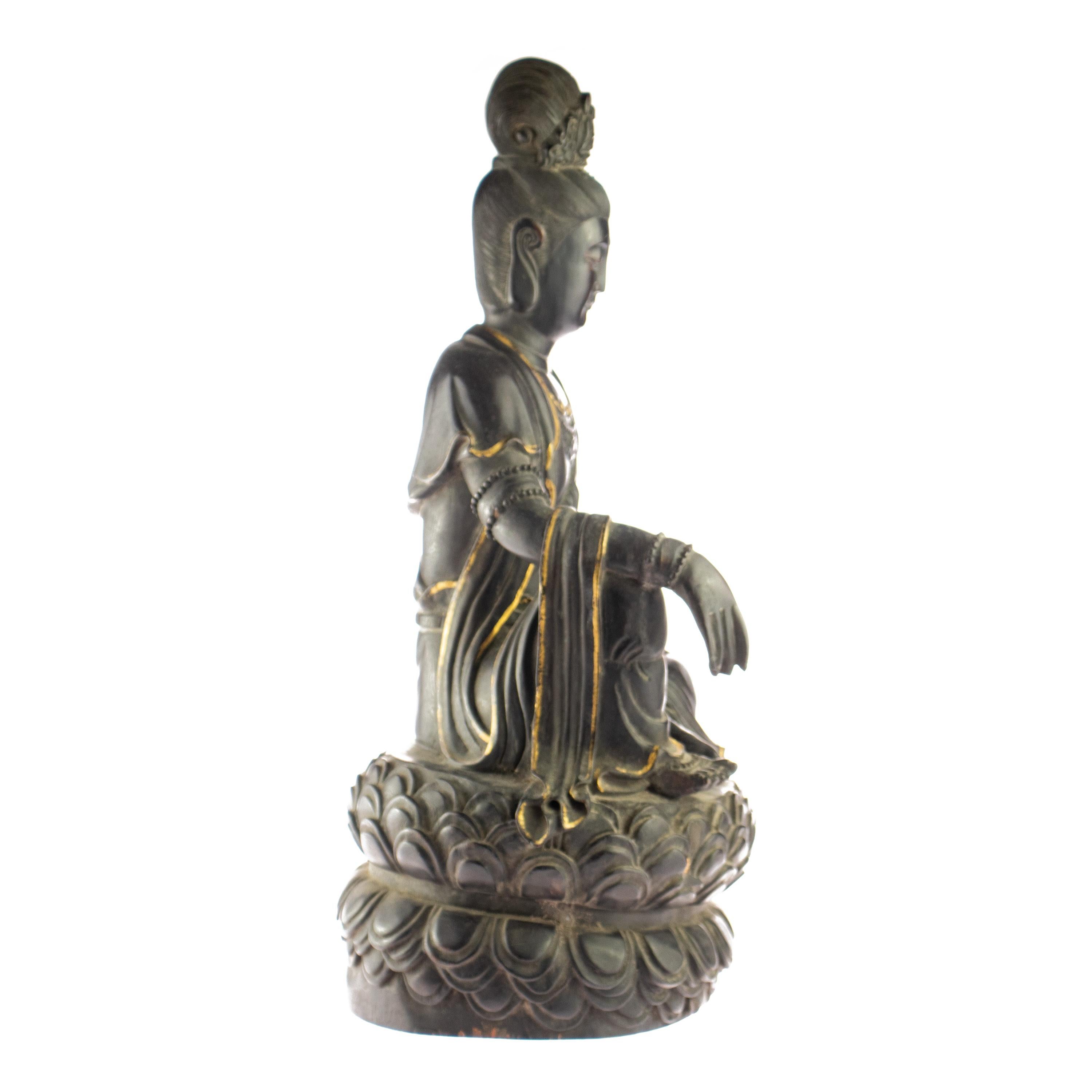 Chinese Export Wood Guanyin Bodhisattva Female Buddha Asian Handmade Carved Statue Sculpture