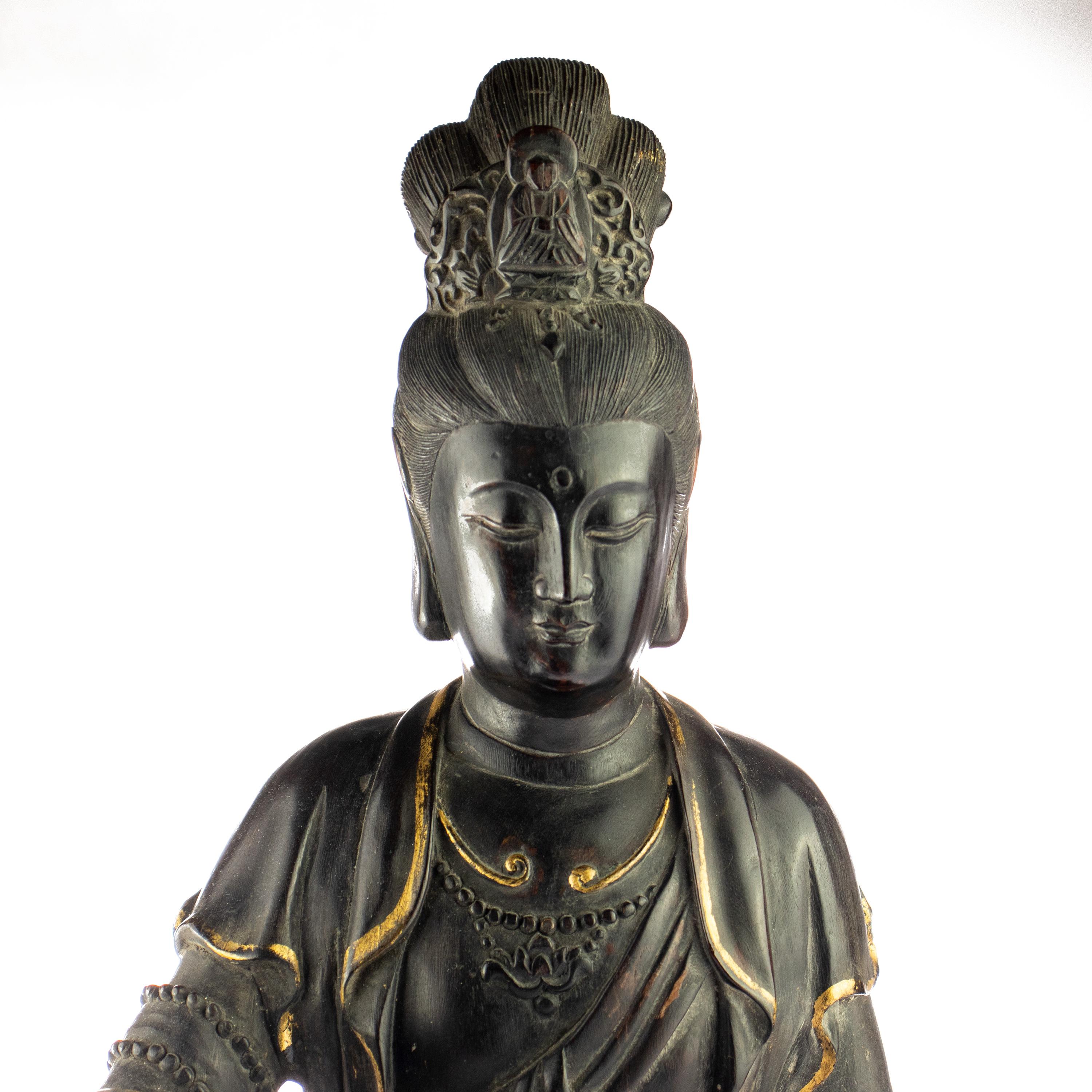 Late 20th Century Wood Guanyin Bodhisattva Female Buddha Asian Handmade Carved Statue Sculpture