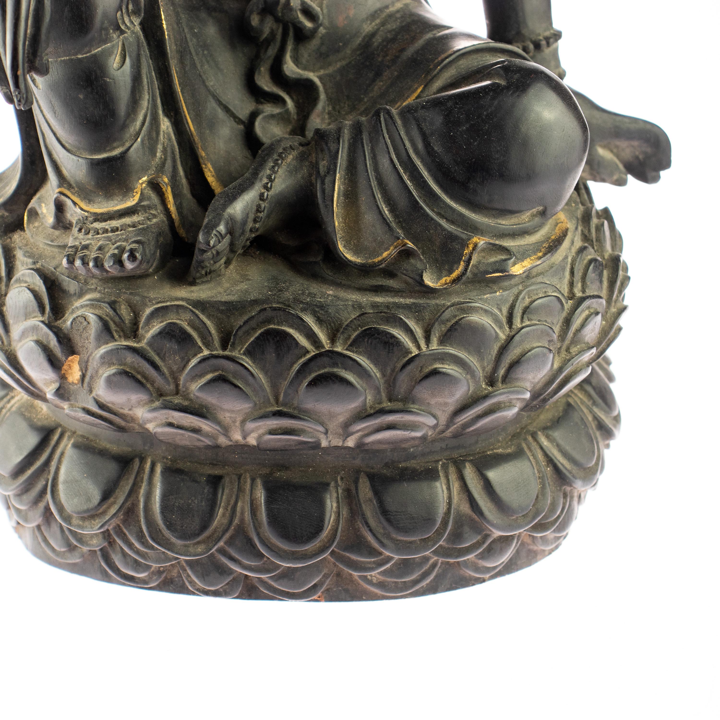 Wood Guanyin Bodhisattva Female Buddha Asian Handmade Carved Statue Sculpture 2