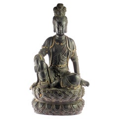 Wood Guanyin Bodhisattva Female Buddha Asian Handmade Carved Statue Sculpture