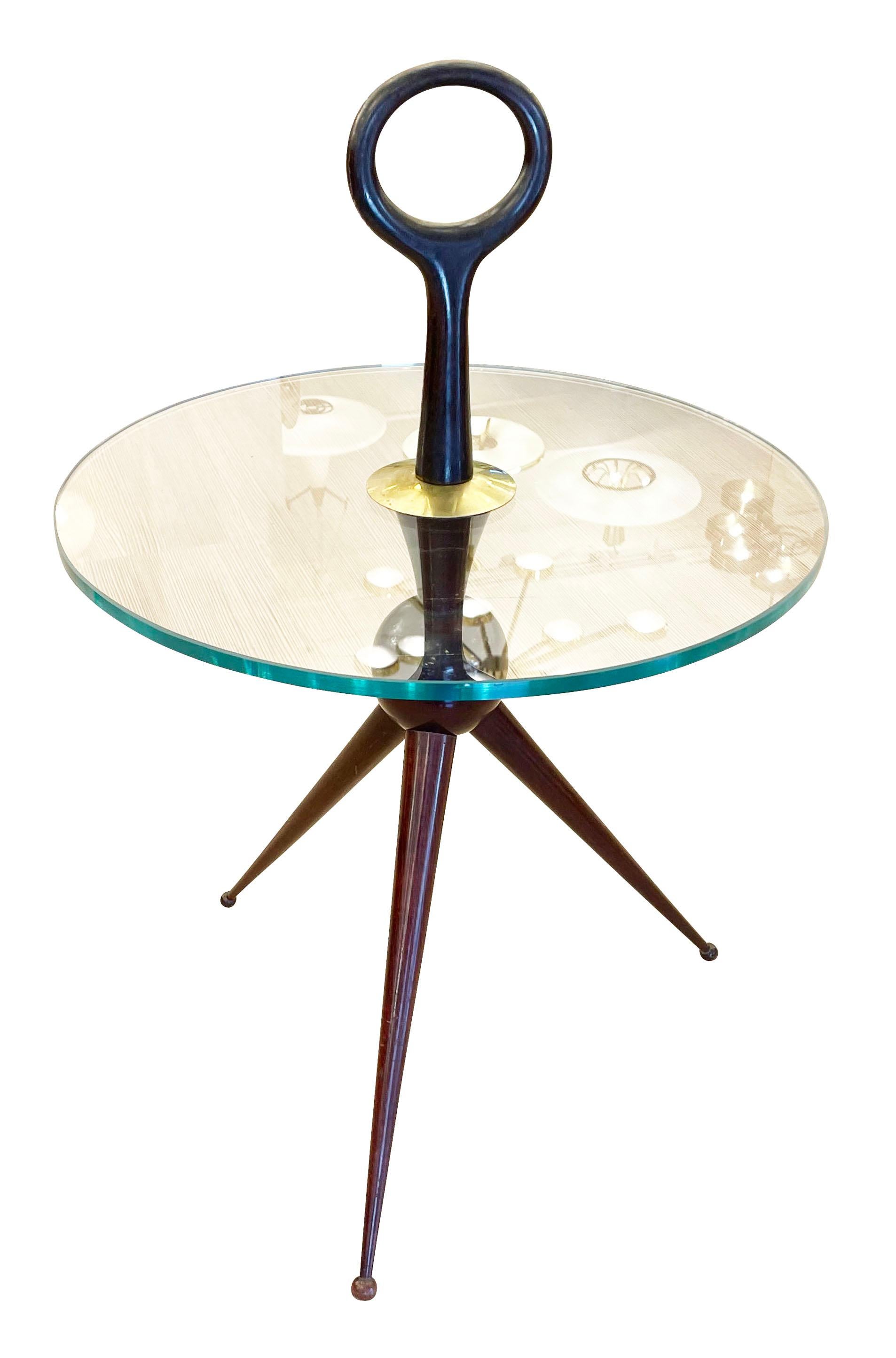 Mid-Century Modern Wood Gueridon with Glass Top, Italy, 1960s