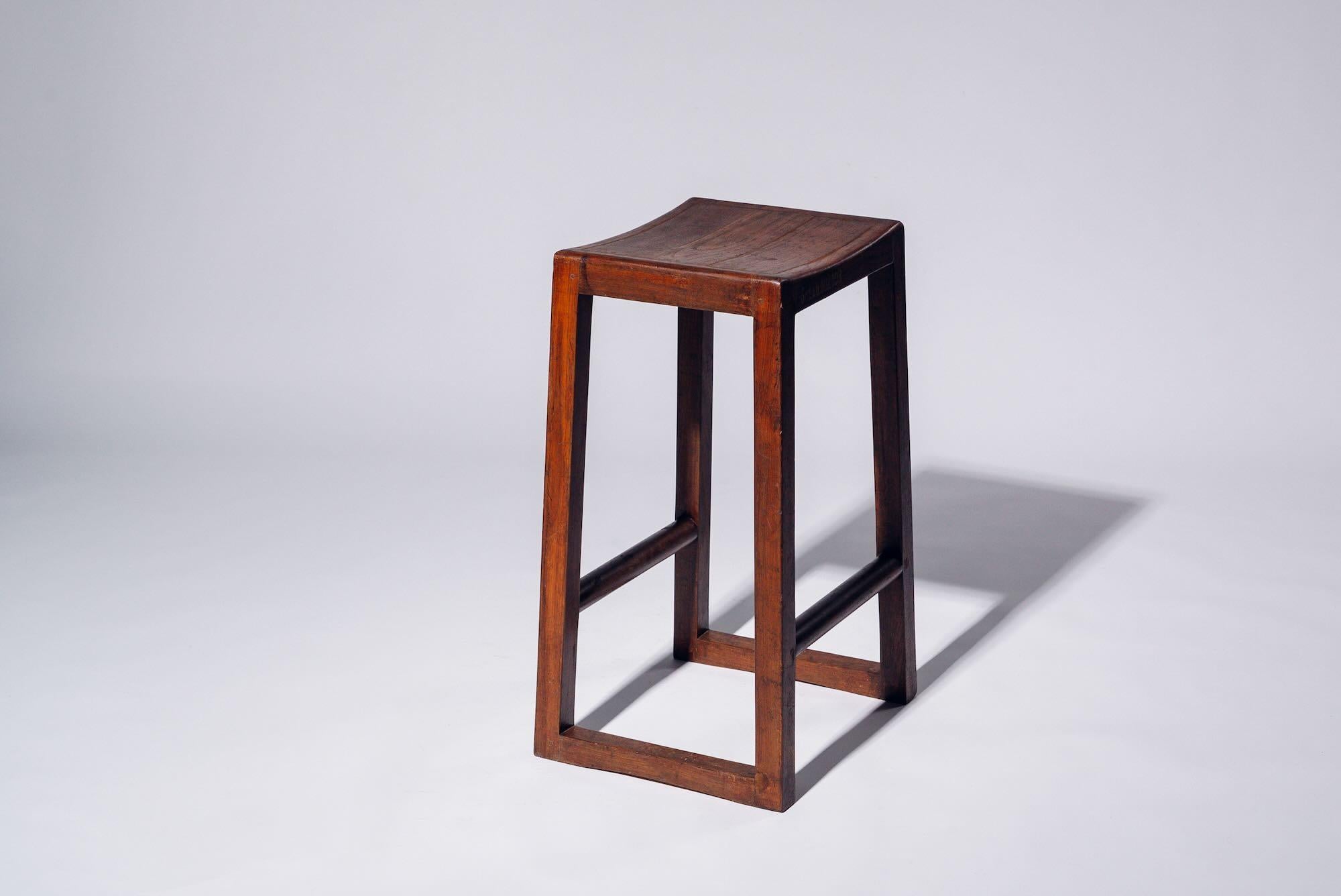 Mid-Century Modern Wood H-leg Stool by Pierre Jeanneret for Chandigarh, India, Circa 1960 For Sale