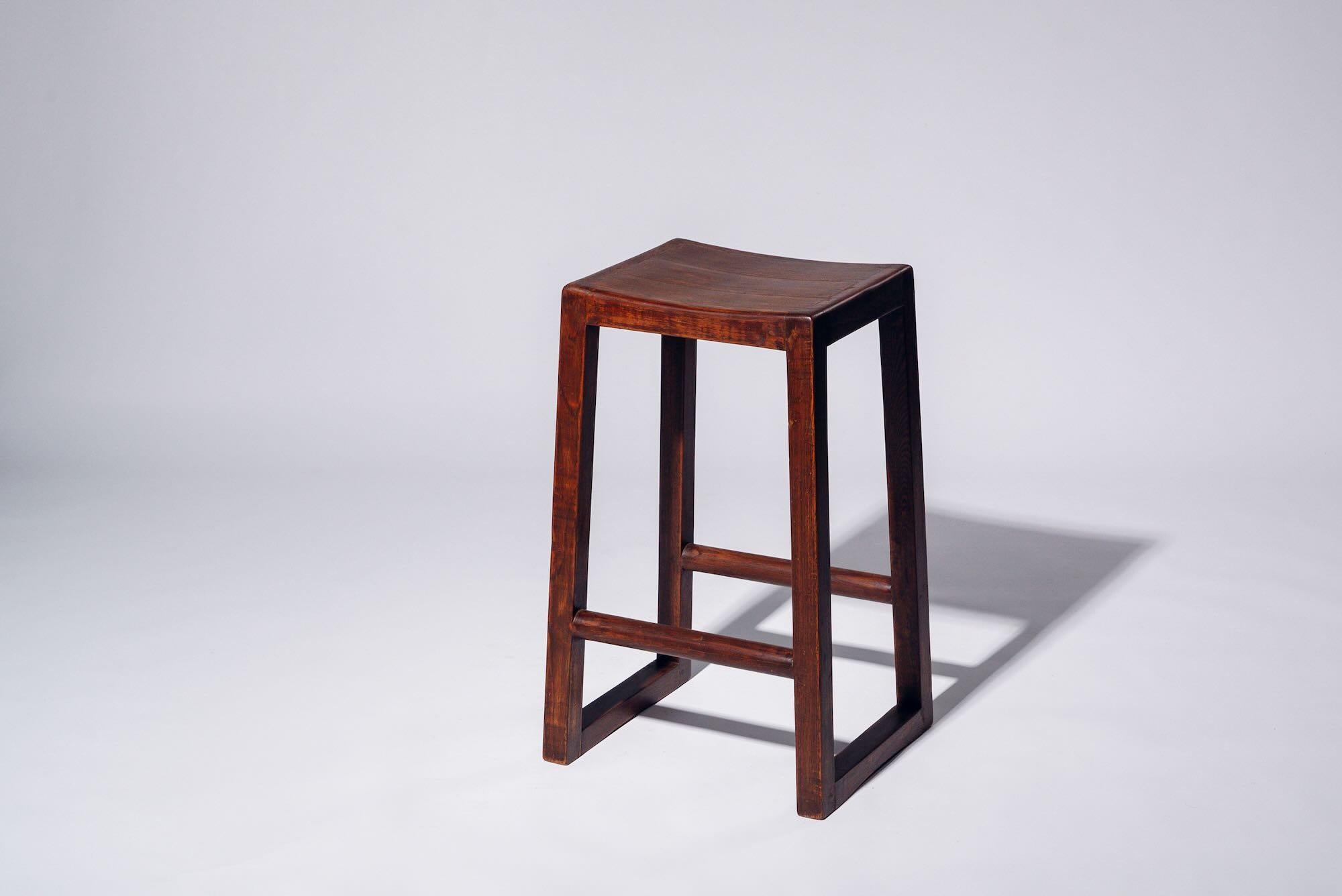 Indian Wood H-leg Stool by Pierre Jeanneret for Chandigarh, India, Circa 1960 For Sale