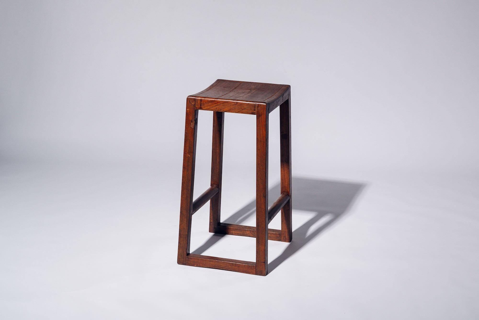 Wood H-leg Stool by Pierre Jeanneret for Chandigarh, India, Circa 1960 In Good Condition For Sale In Tokyo, JP