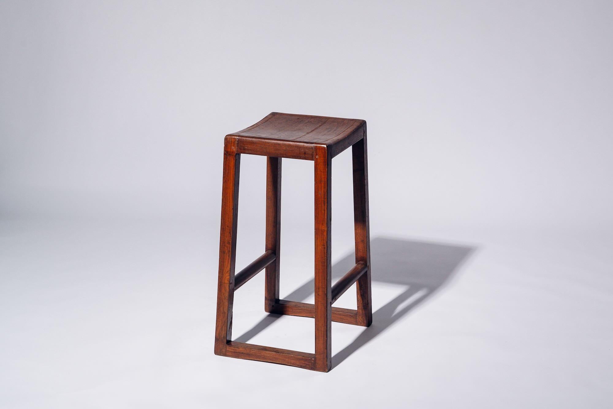 Wood H-leg Stool by Pierre Jeanneret for Chandigarh, India, Circa 1960 In Good Condition For Sale In Tokyo, JP