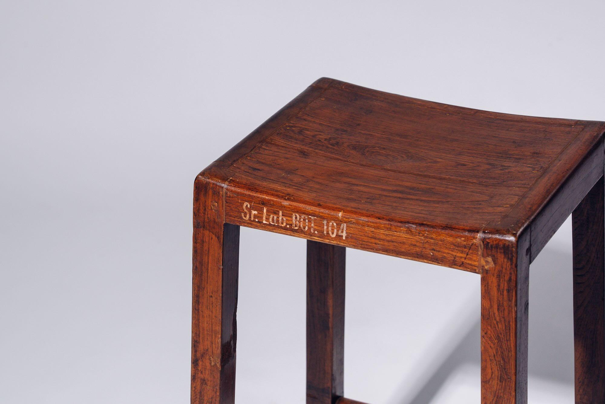 20th Century Wood H-leg Stool by Pierre Jeanneret for Chandigarh, India, Circa 1960 For Sale