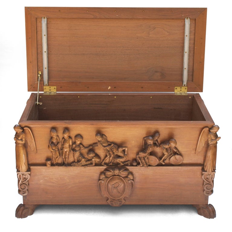 Wood Hand Carved Toy Box For Sale at 1stDibs
