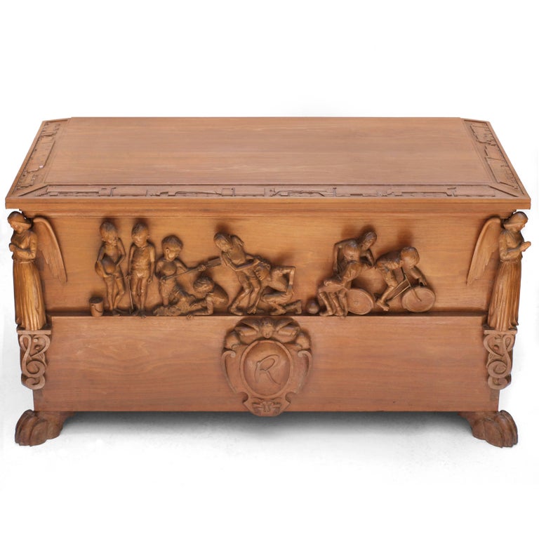 Wood Hand Carved Toy Box For Sale at 1stDibs